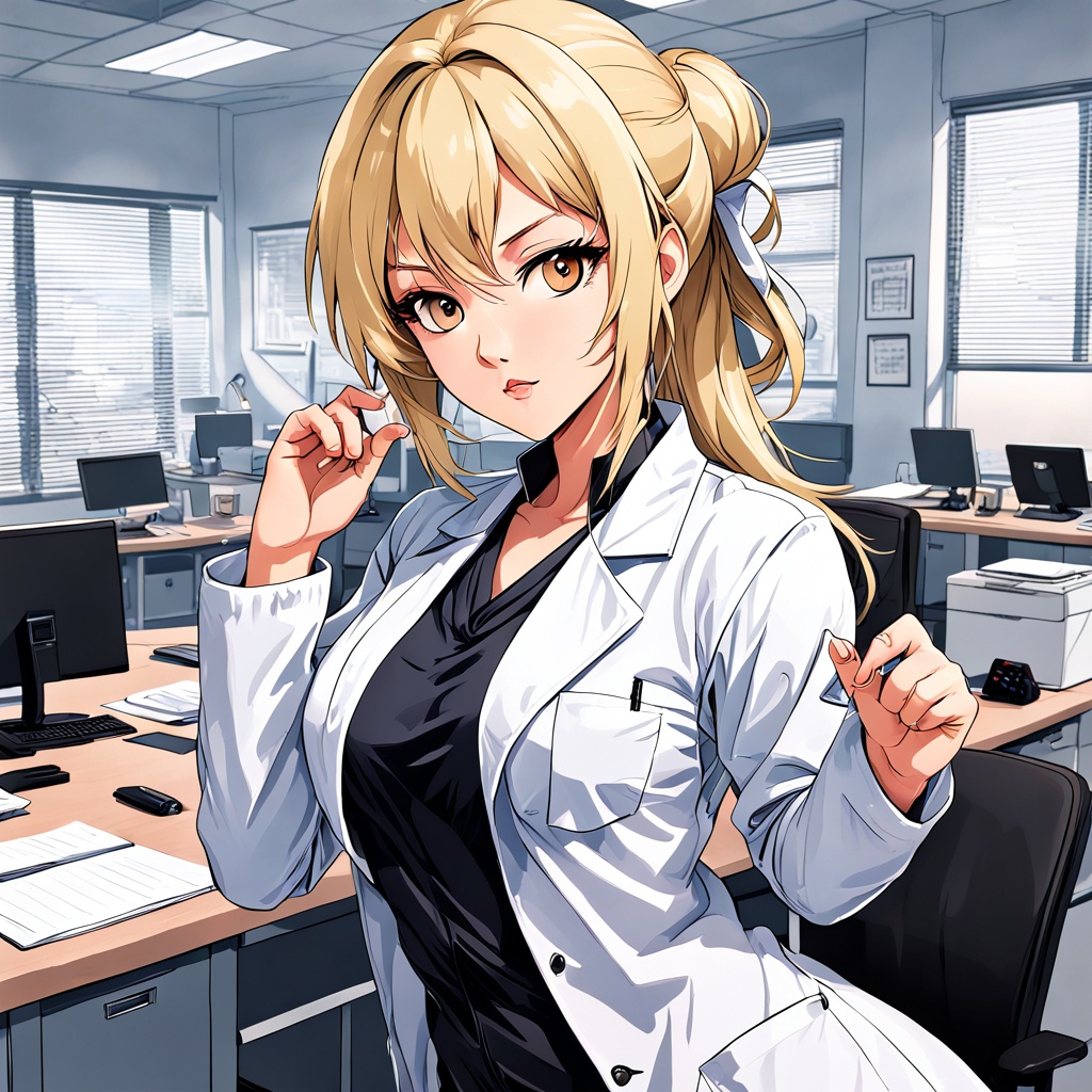  blonde coat martial lab office arts hentai