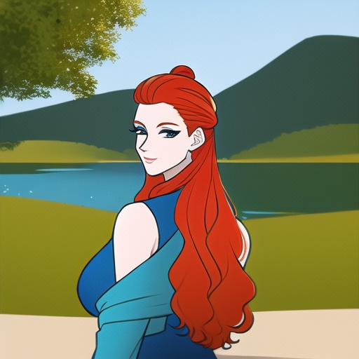 bun  hair ginger nude lake woman