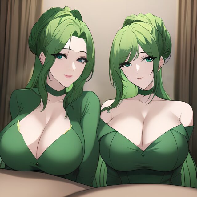 cleavage woman green hair small boobs nude front view