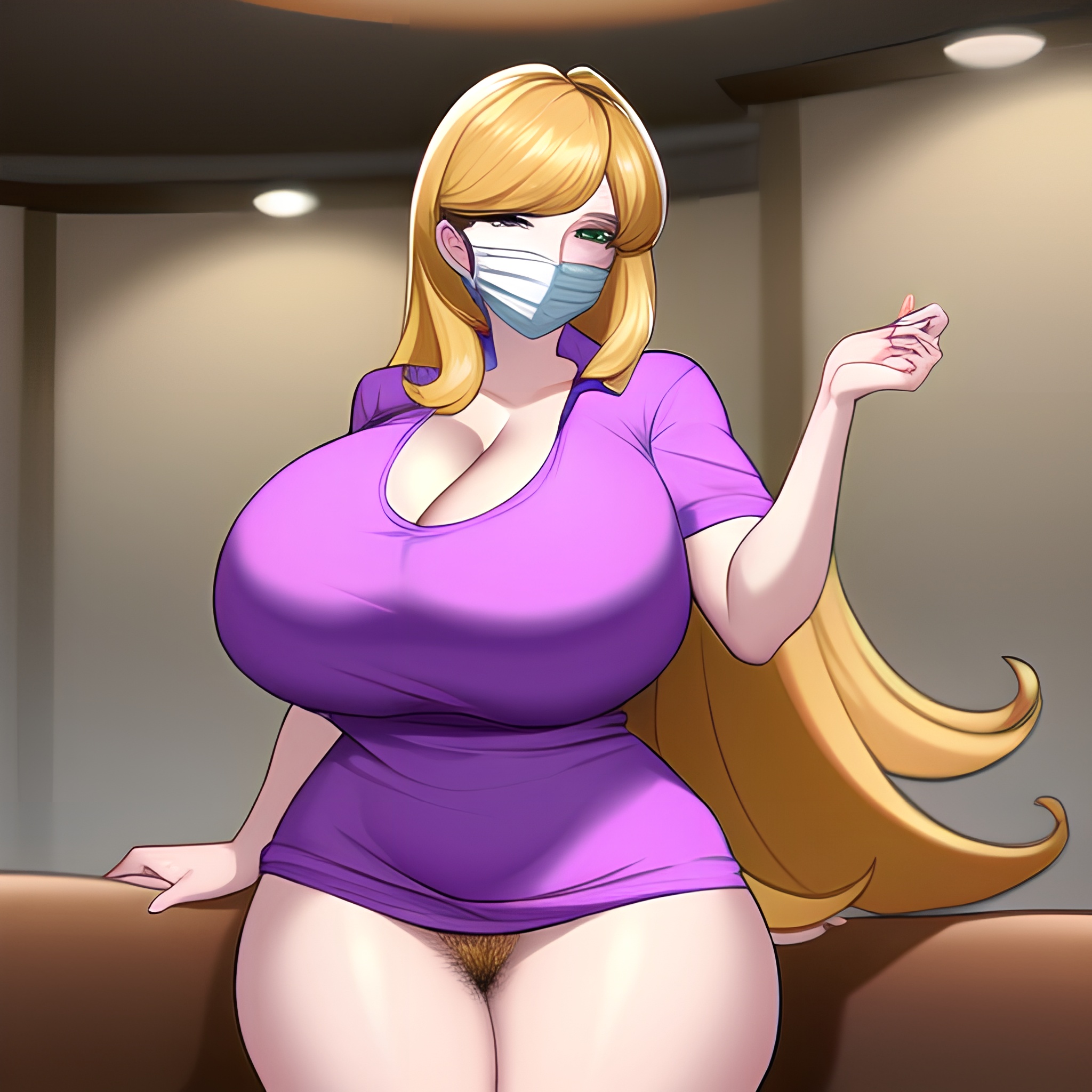 front view face mask nightgown polo pubic hair fantasy armor pool huge boobs nude woman 