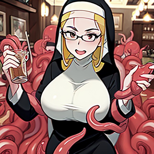 hentai cafe tentacles open  mouth nun