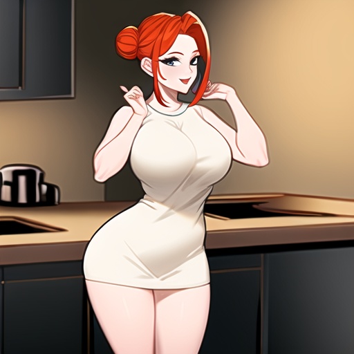 office woman tall skinny  nude busty small bun hair restaurant kitchen shower ass  bangs ginger