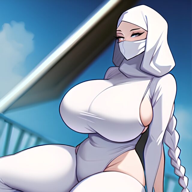 white hair woman pool nude onesie niqab huge boobs pubic hair braided front view