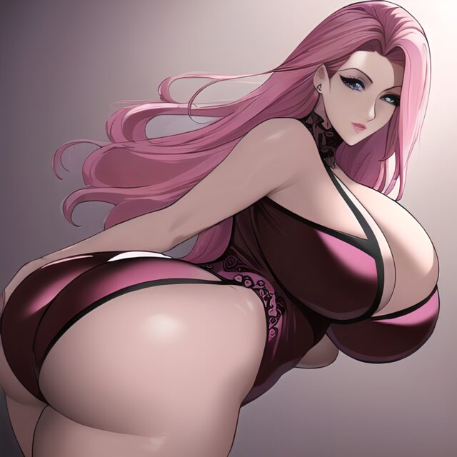 woman big ass pink hair tattoos cleavage front view small boobs nude