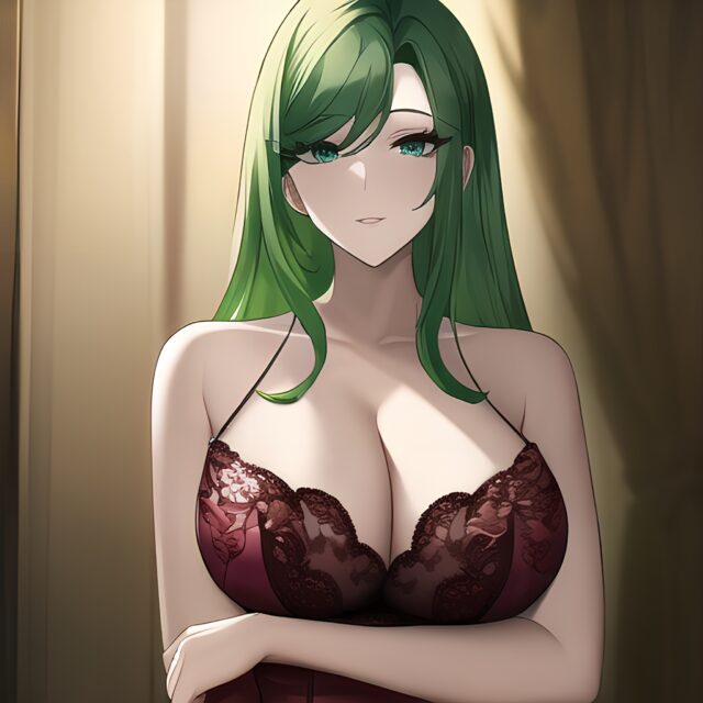 woman nude small boobs green hair cleavage front view