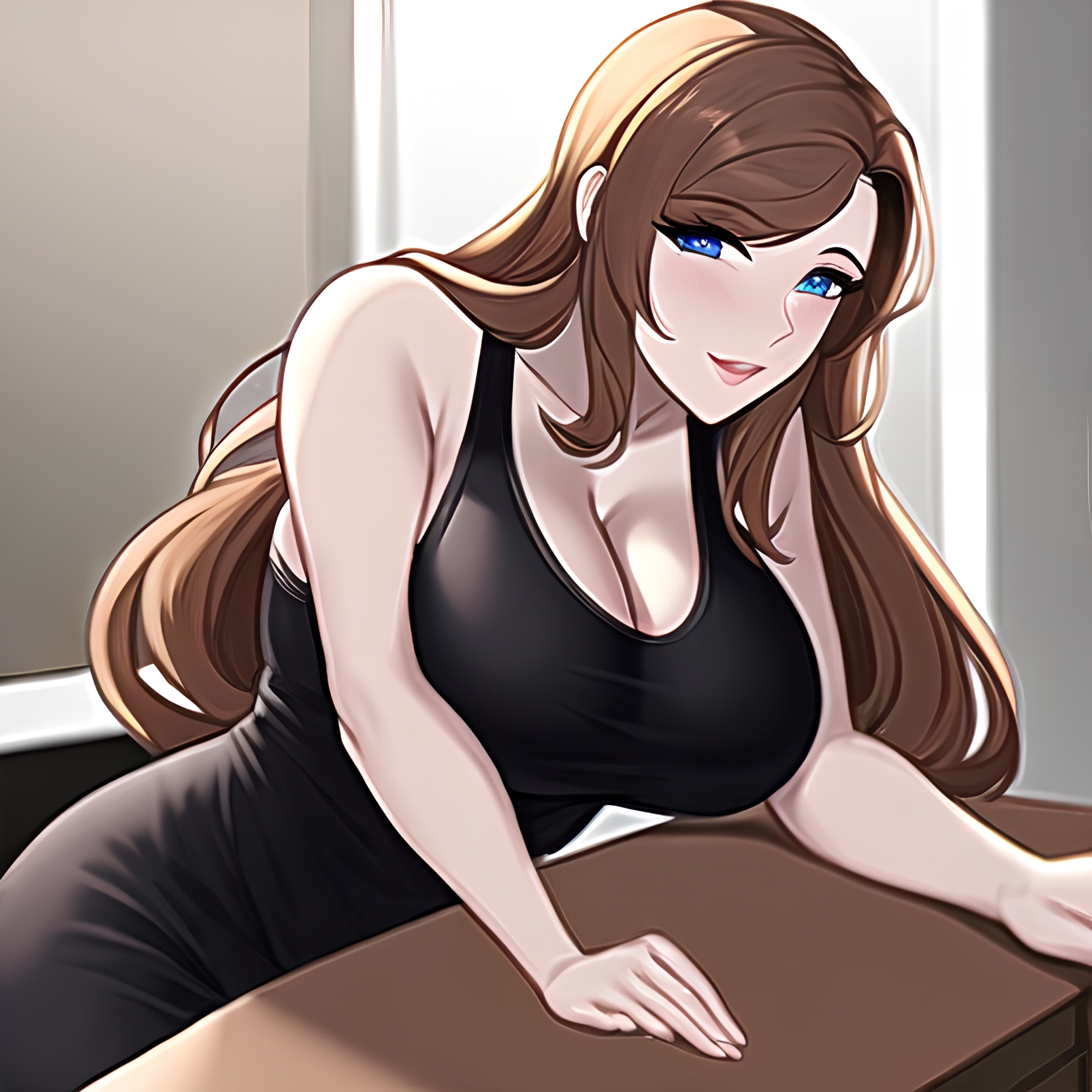 front view kitchen woman nude perfect boobs long hair 