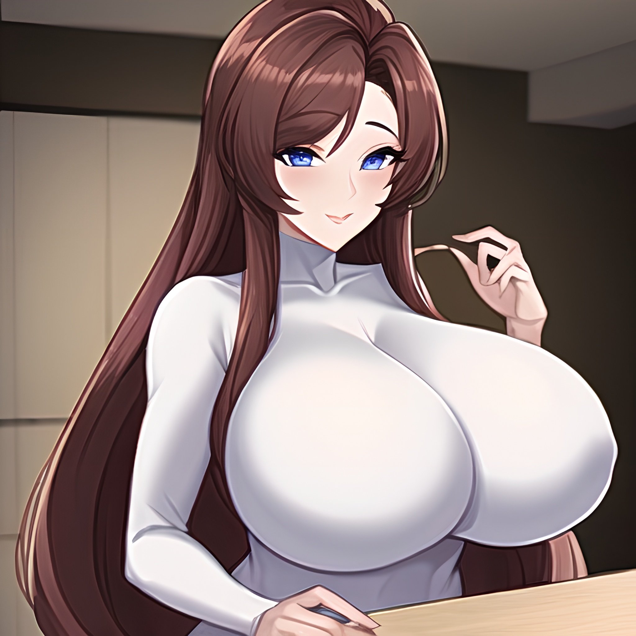 front view long hair kitchen perfect boobs woman nude