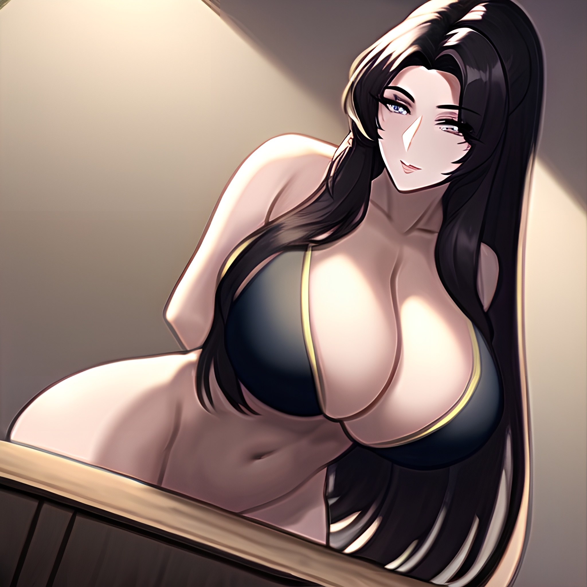 front view long hair woman kitchen nude perfect boobs 