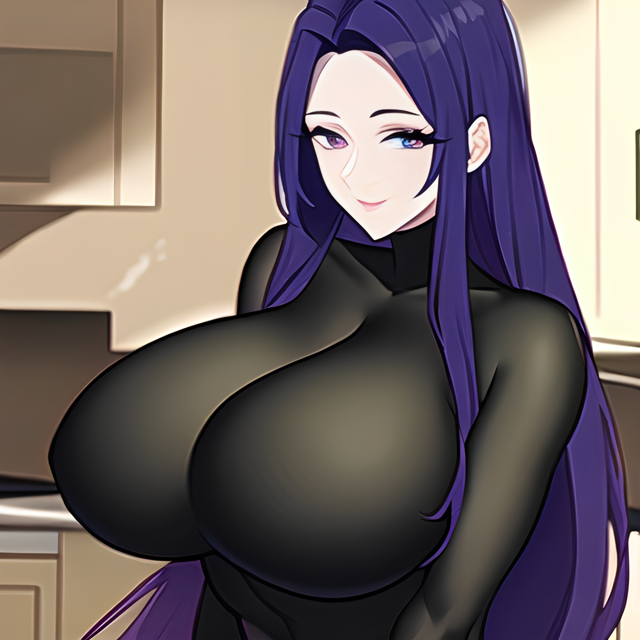 front view perfect boobs woman kitchen long hair nude 