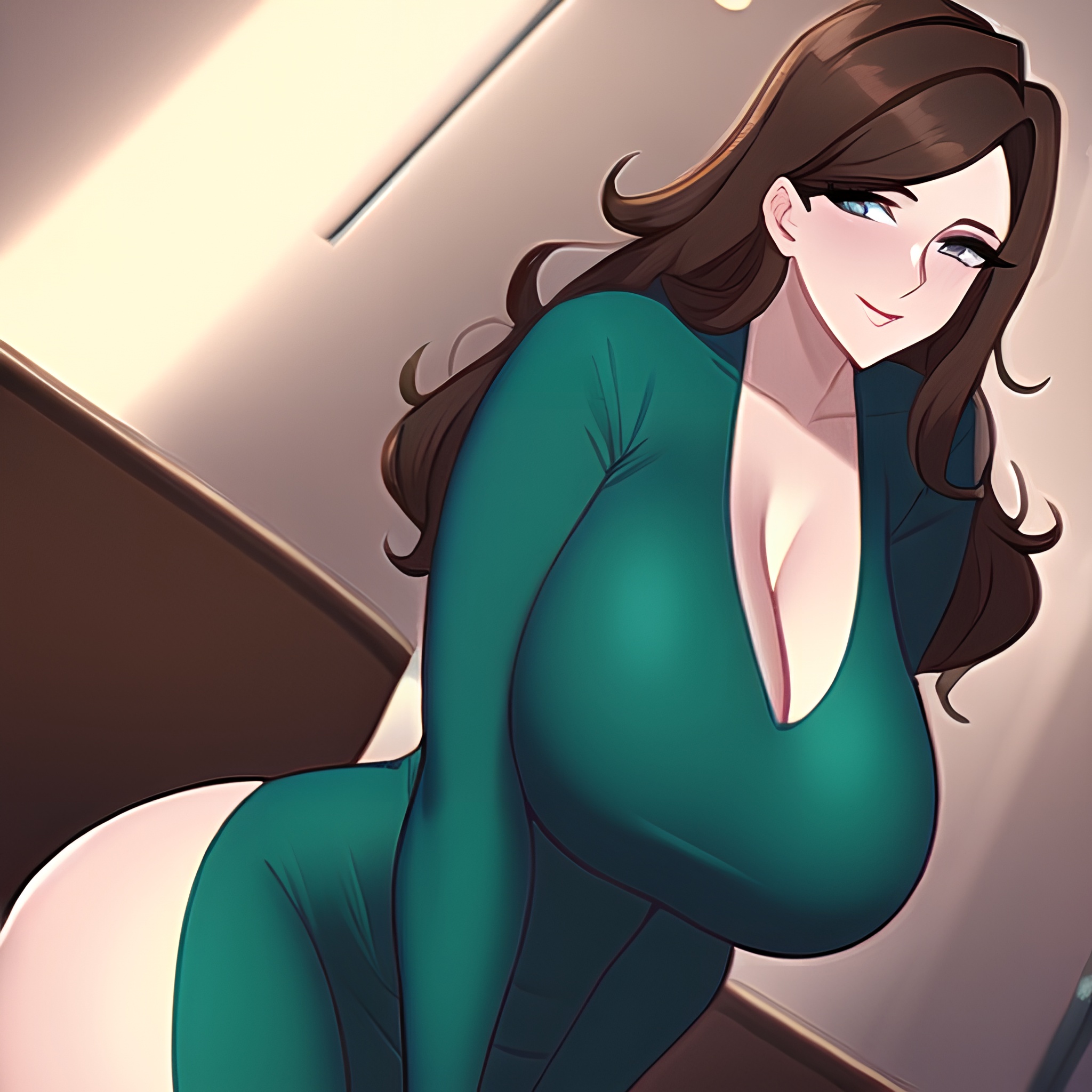 front view woman huge boobs nude pubic hair office 