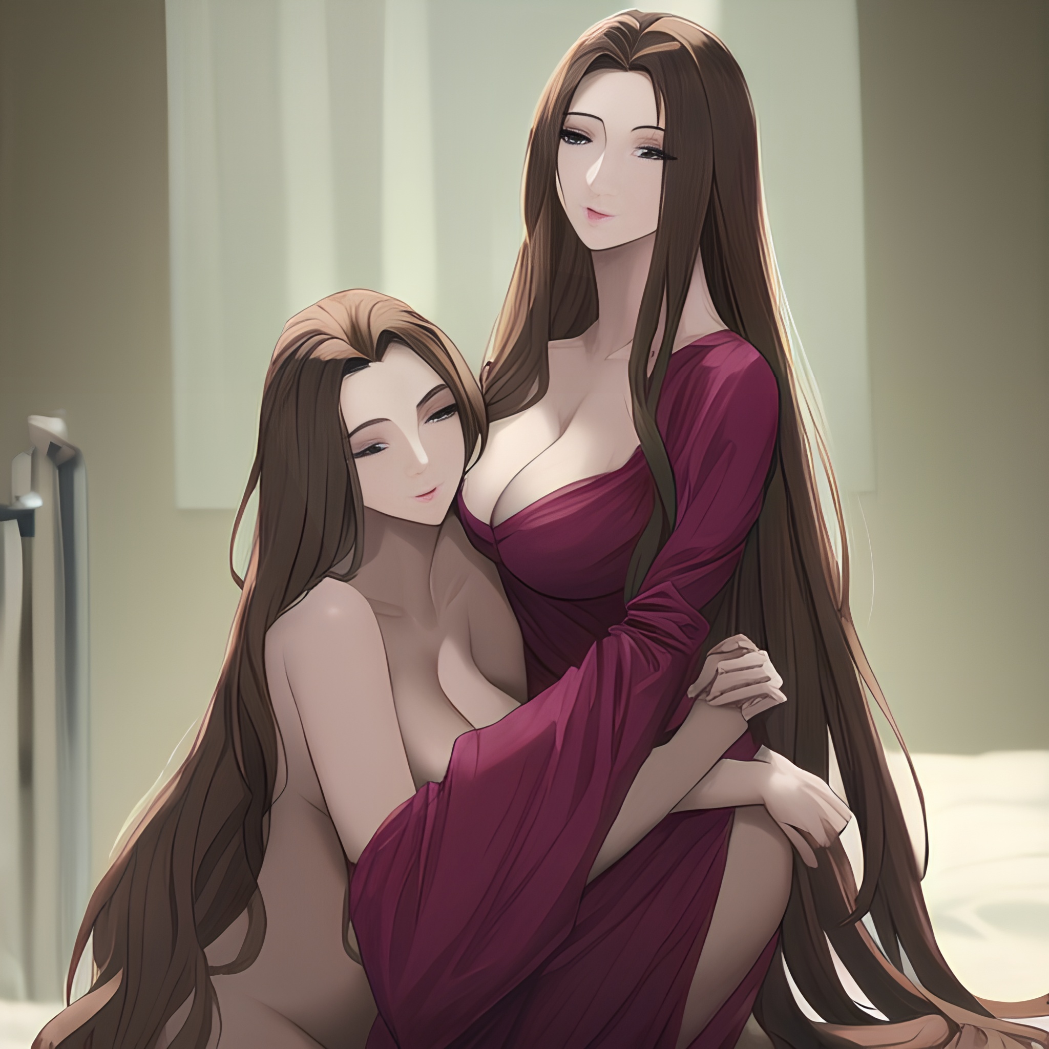 hospital long hair nude woman small boobs front view