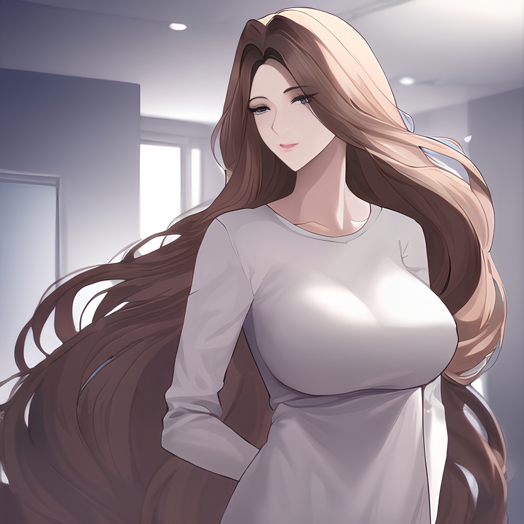 hospital long hair woman nude front view small boobs