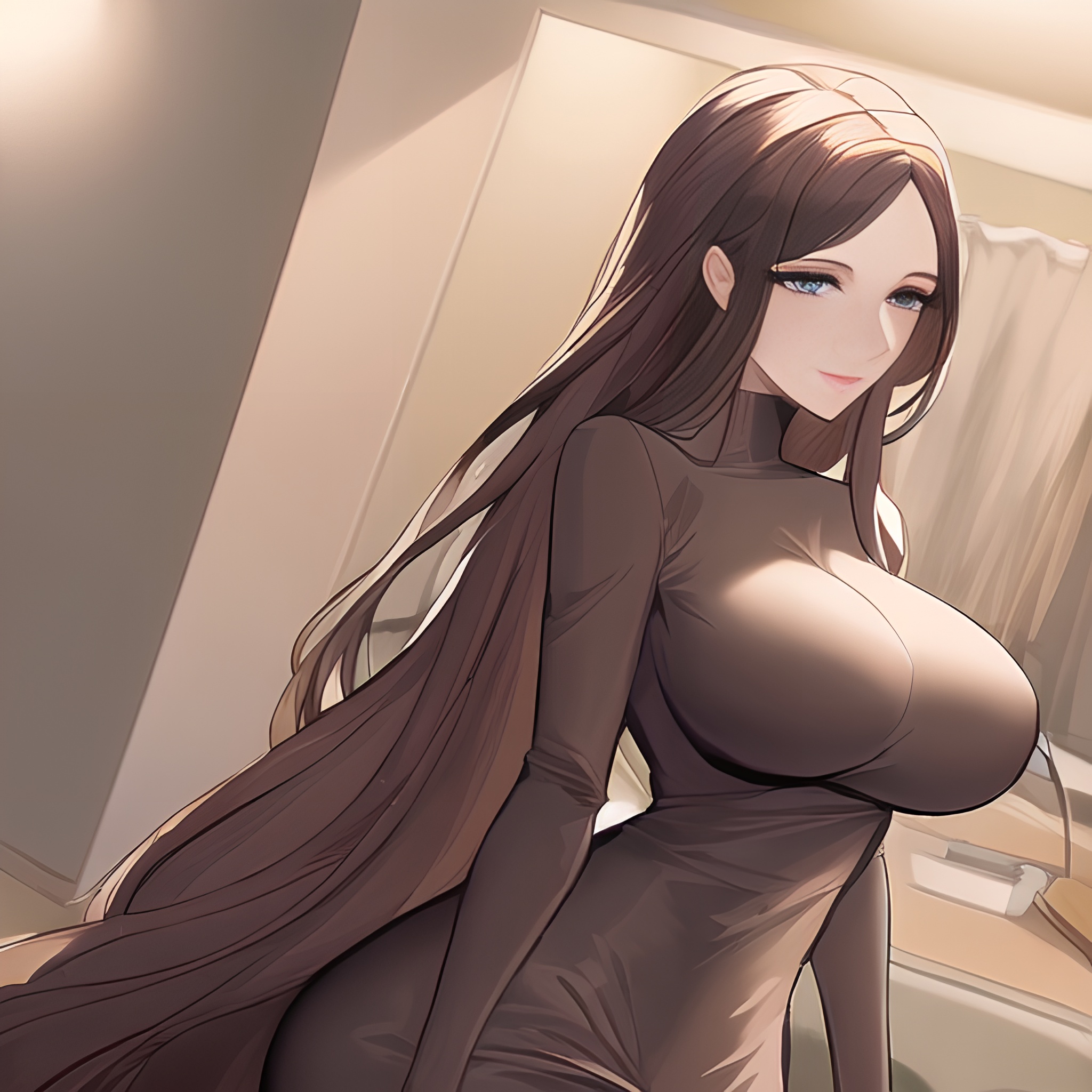 hospital long hair woman small boobs front view nude