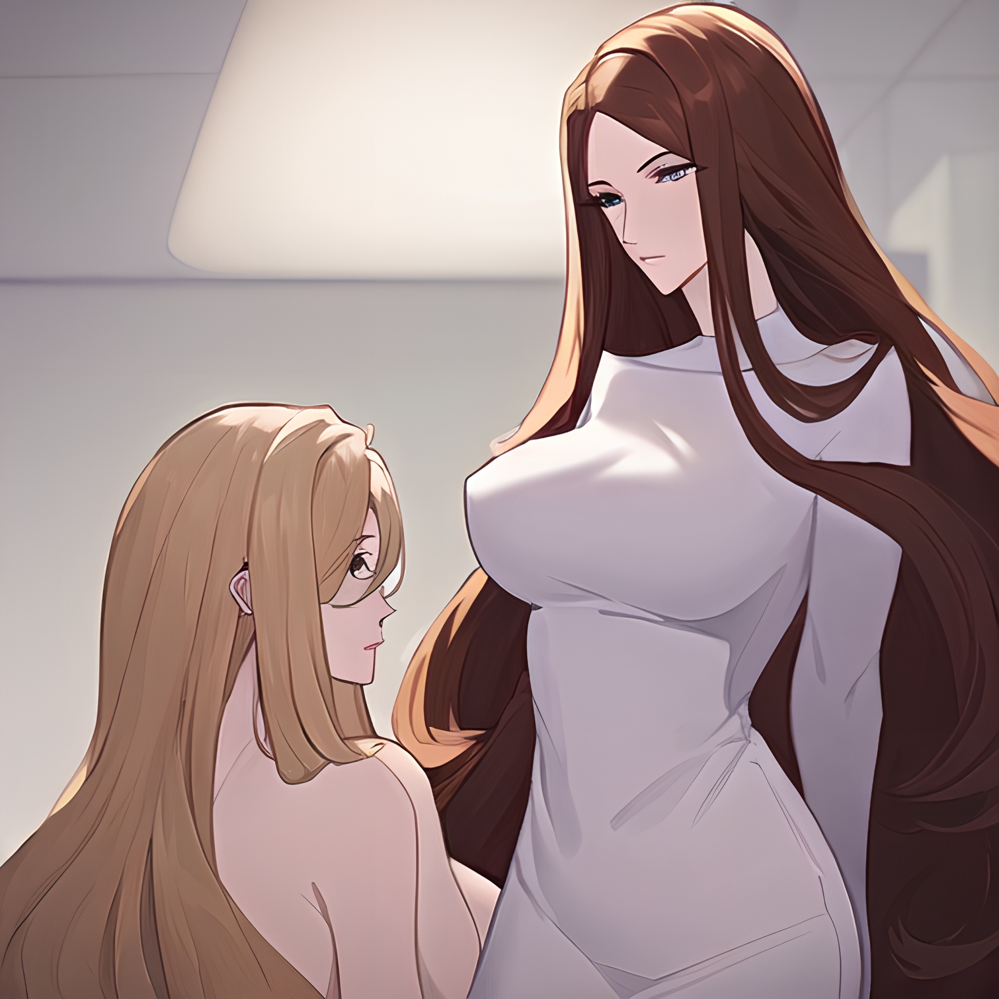 hospital woman small boobs front view nude long hair 