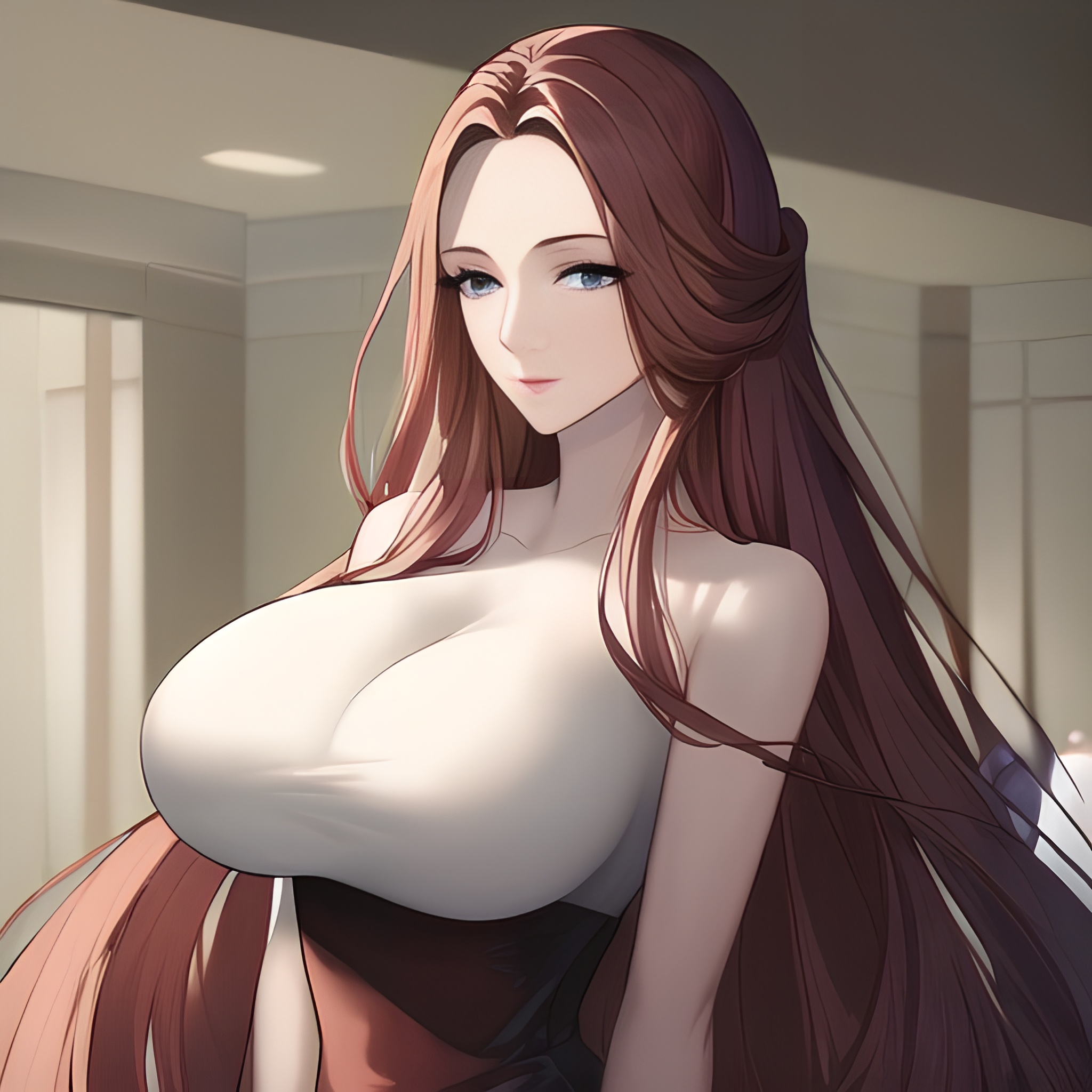 hospital woman small boobs front view nude long hair 