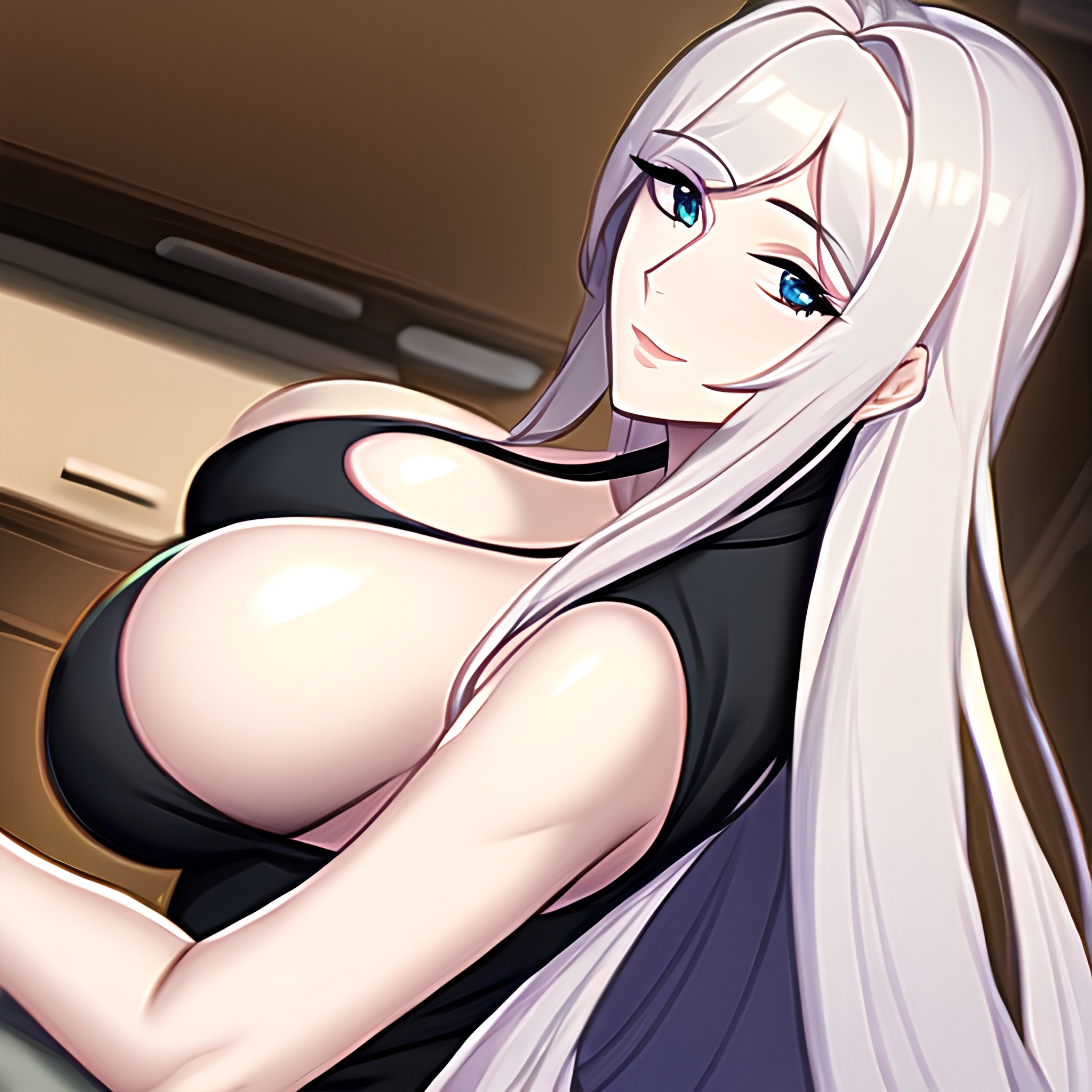 kitchen nude perfect boobs long hair front view woman 