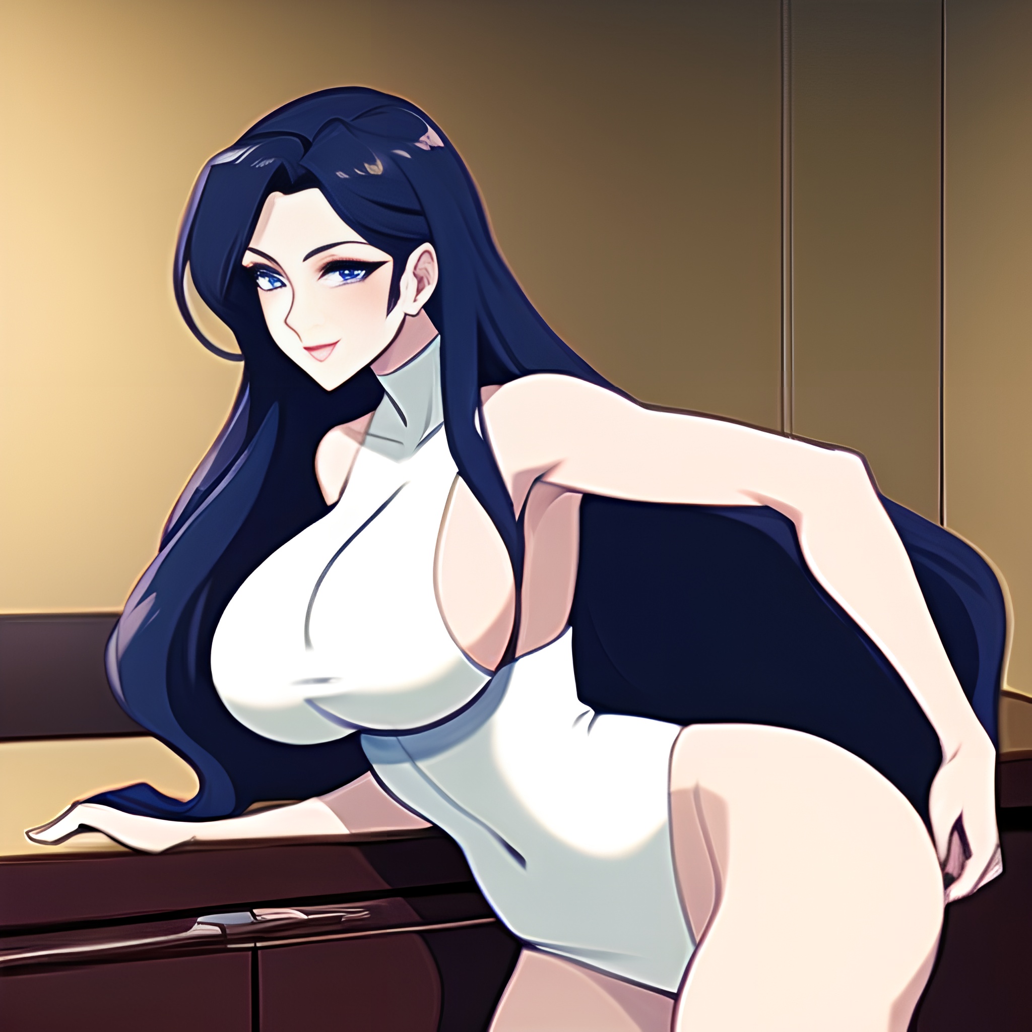 kitchen nude perfect boobs woman front view long hair 