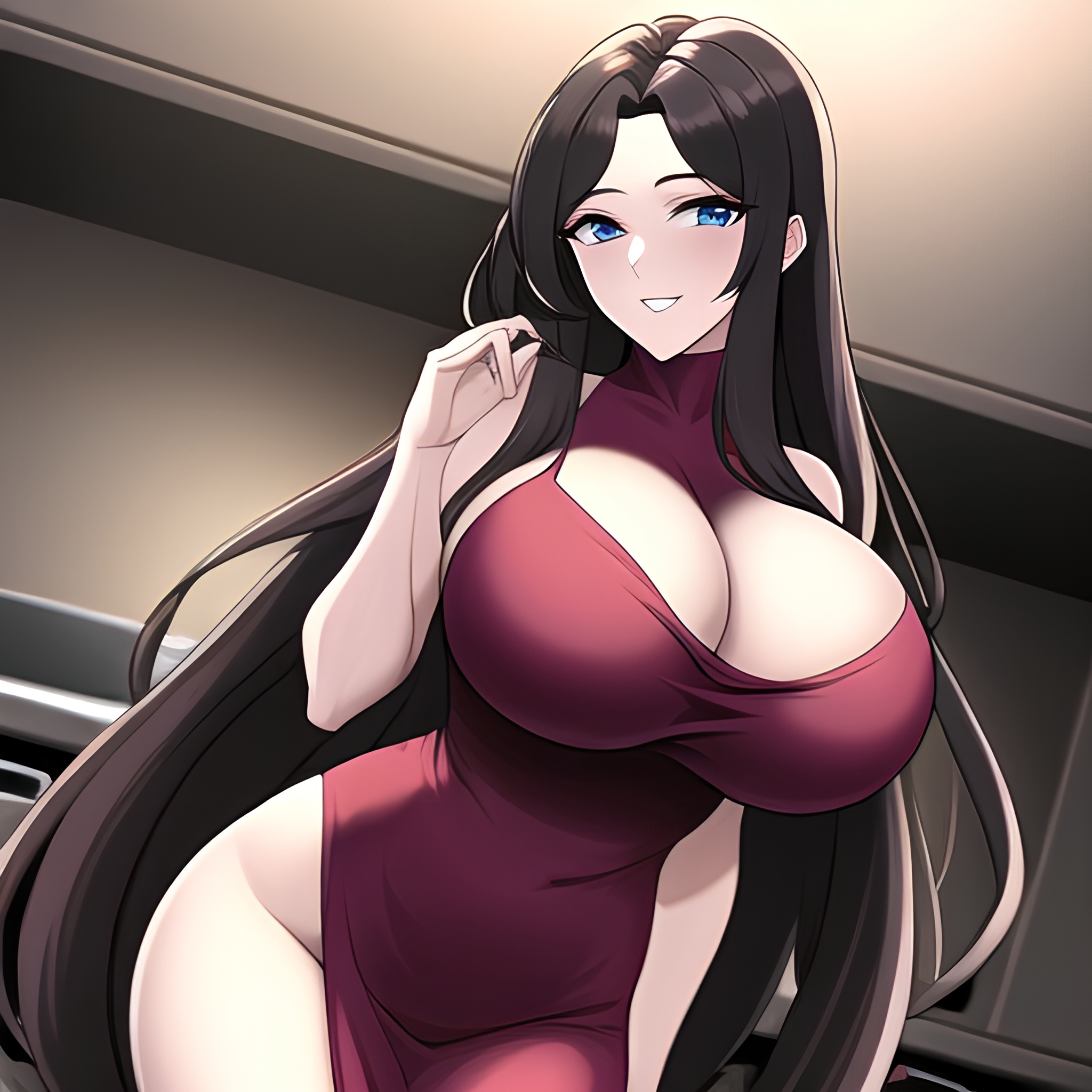 long hair kitchen front view woman perfect boobs nude 