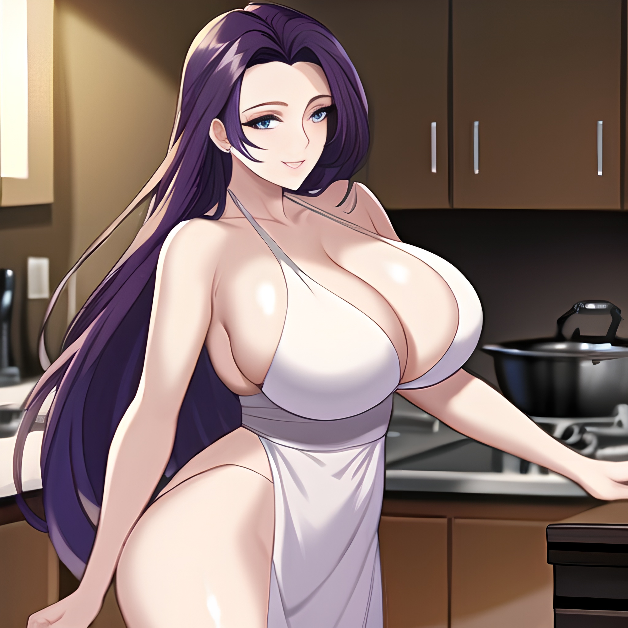 long hair kitchen perfect boobs front view woman nude 