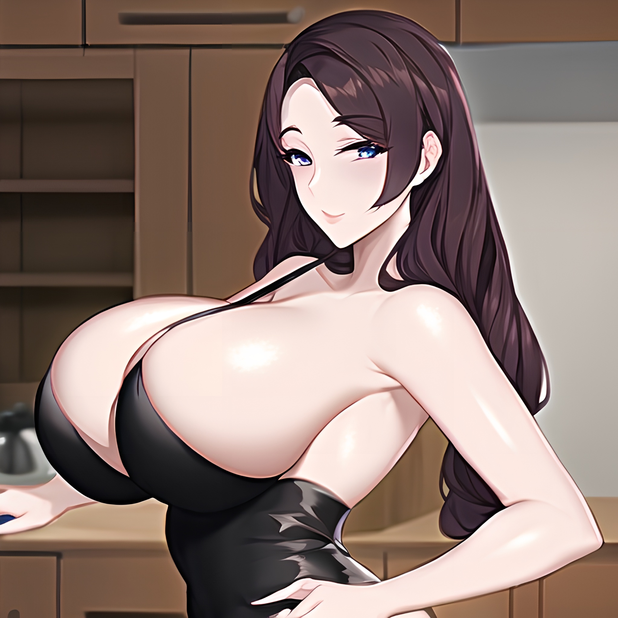 long hair kitchen perfect boobs woman front view nude 