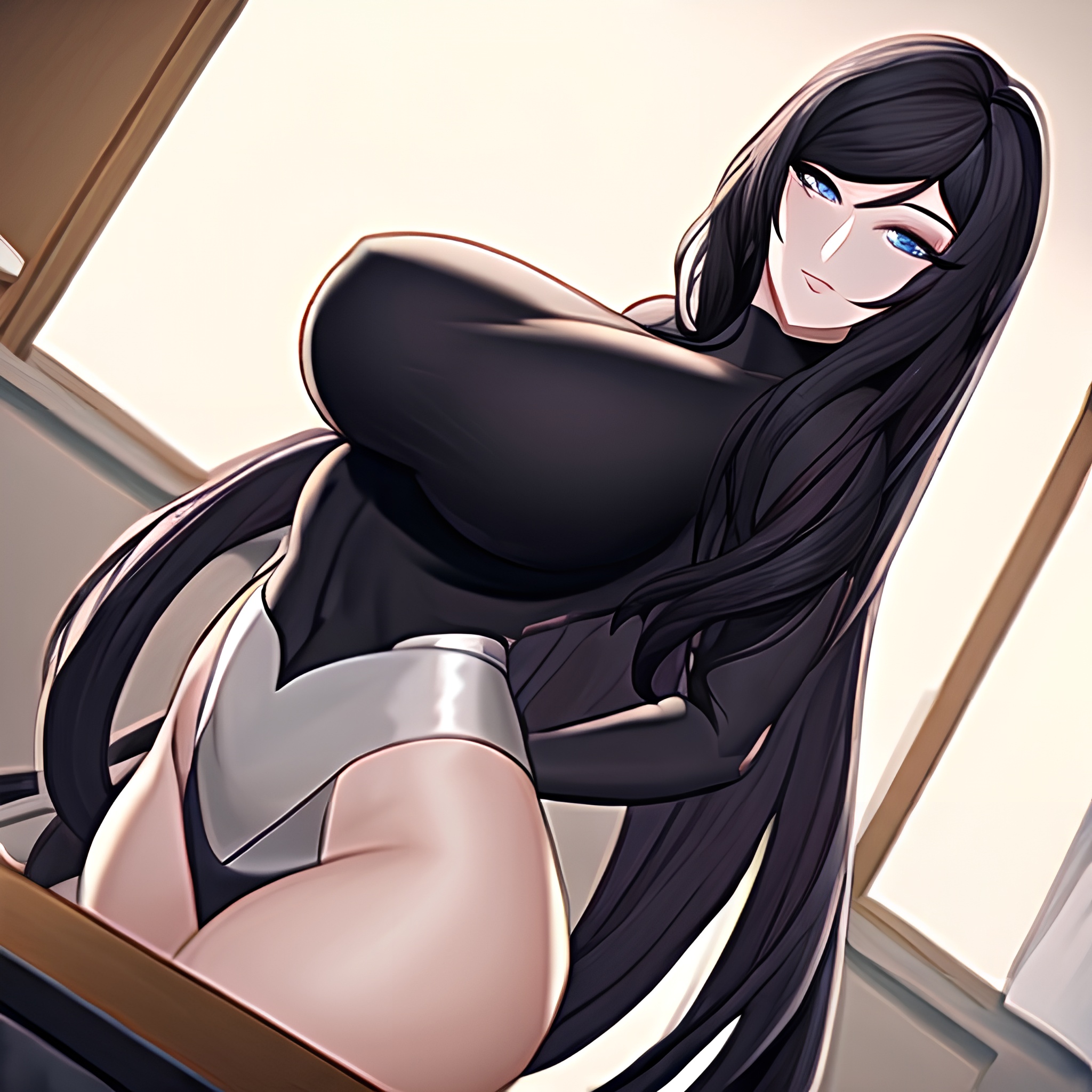 long hair kitchen woman perfect boobs nude front view 