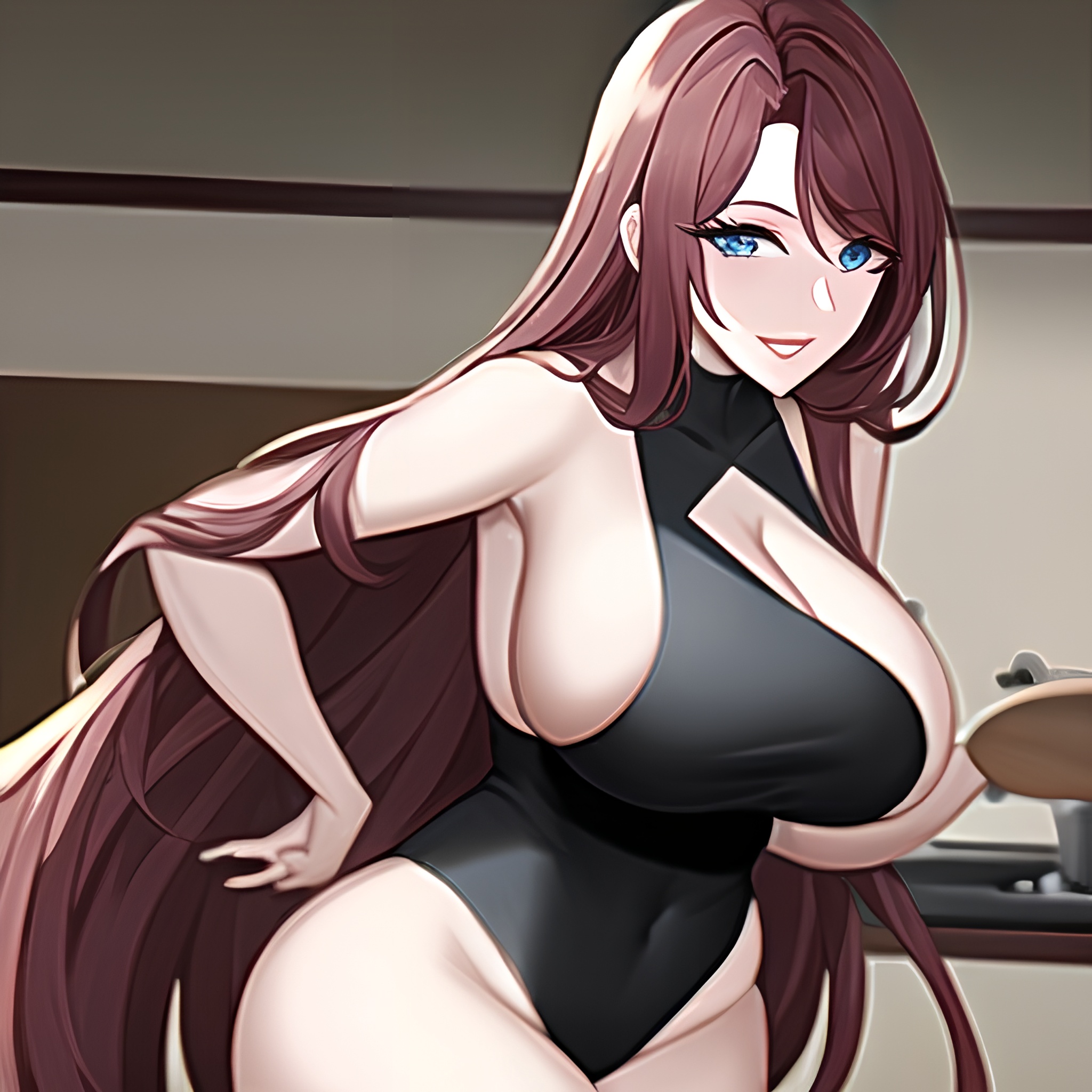 long hair nude front view kitchen woman perfect boobs 