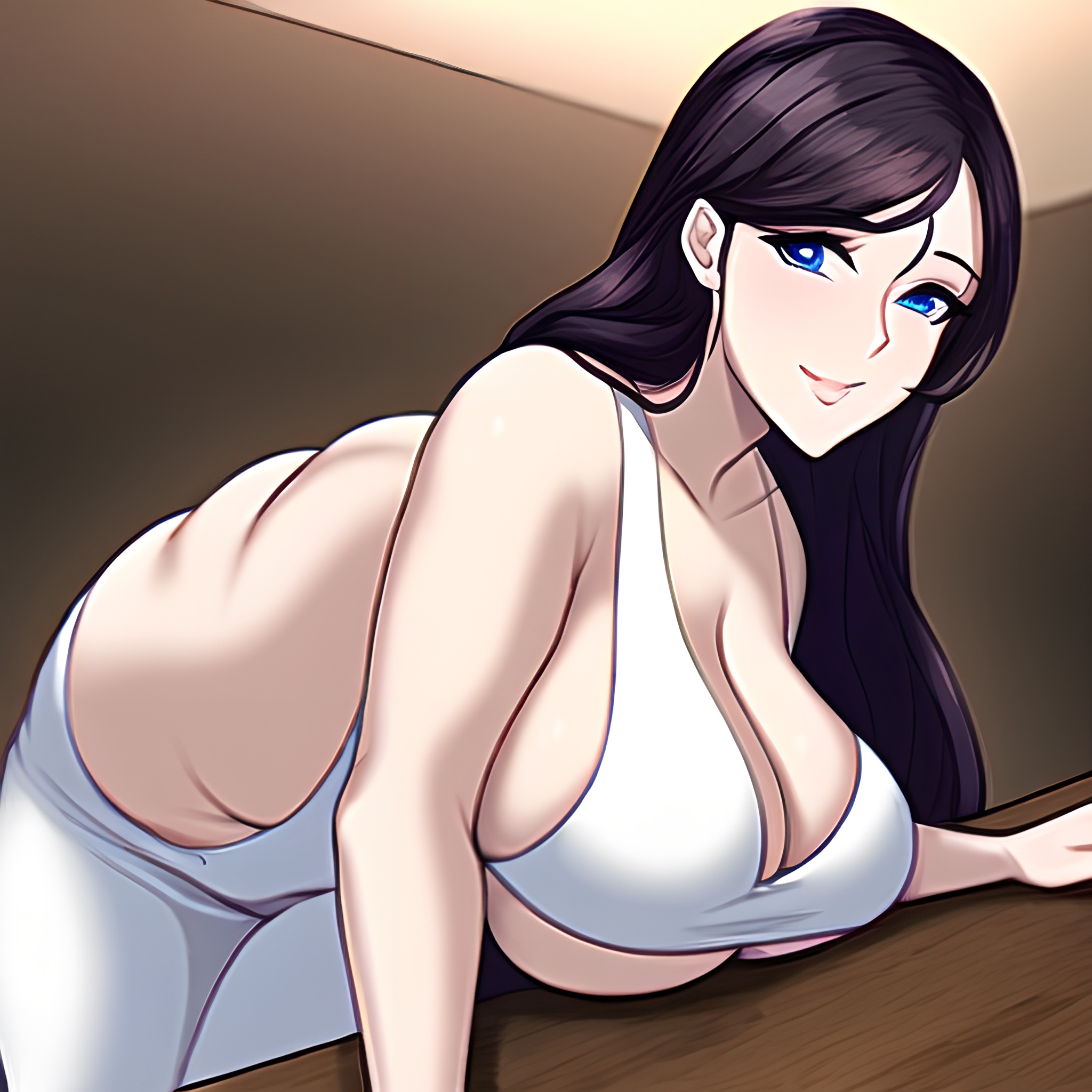 long hair nude perfect boobs kitchen front view woman 