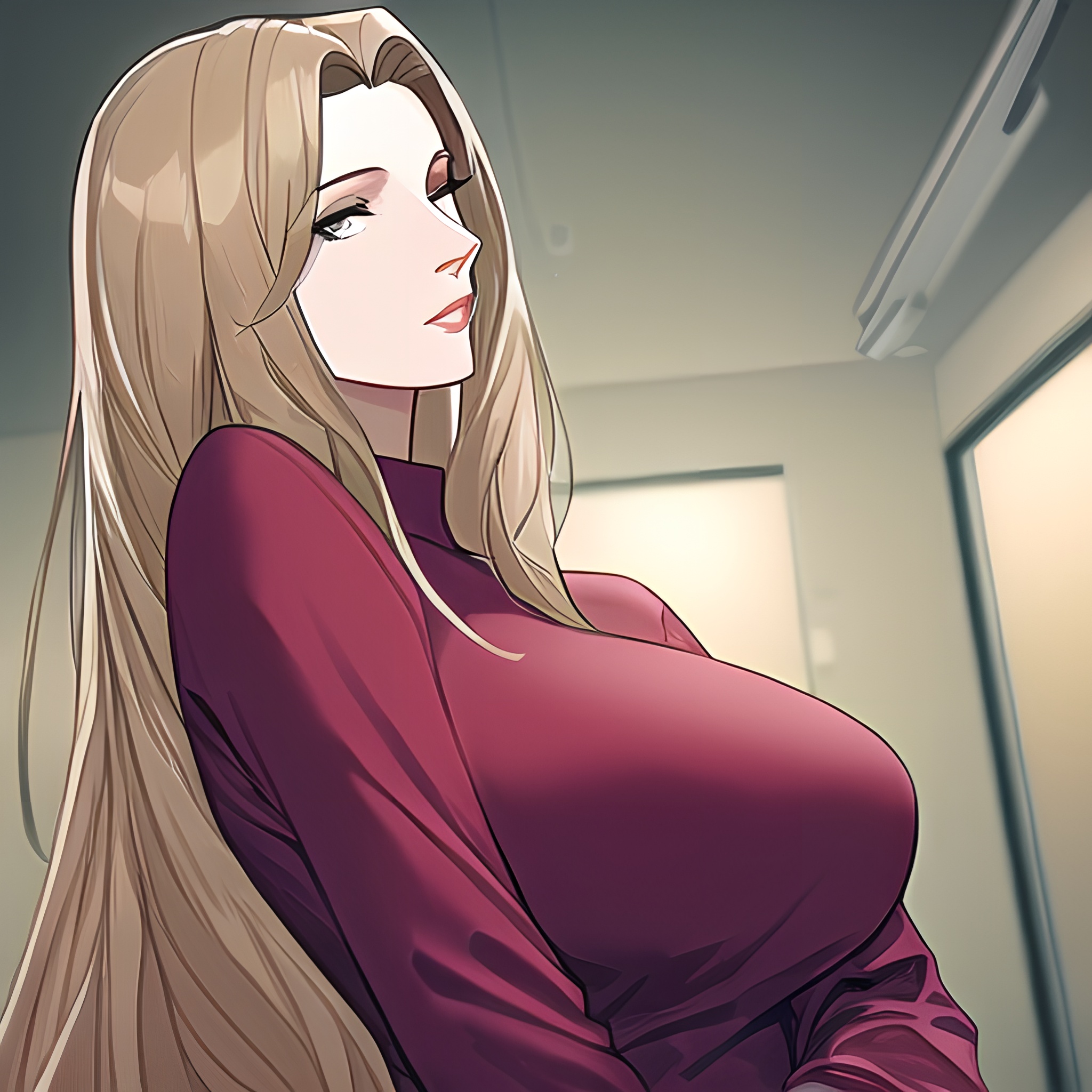 long hair small boobs nude front view woman hospital