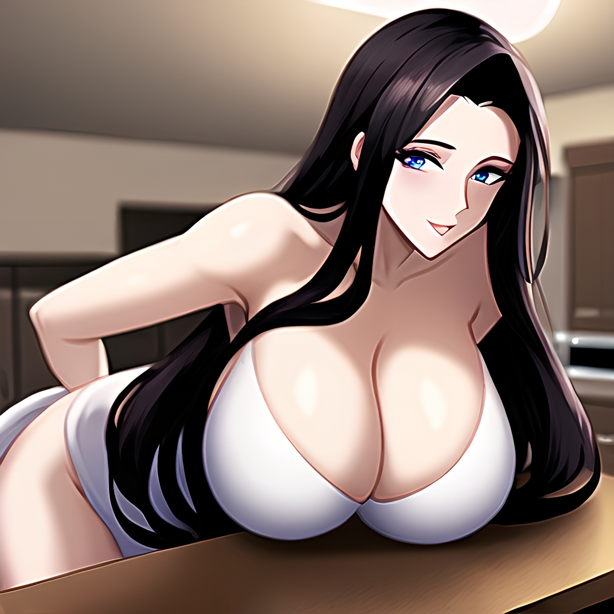 long hair woman front view kitchen nude perfect boobs 