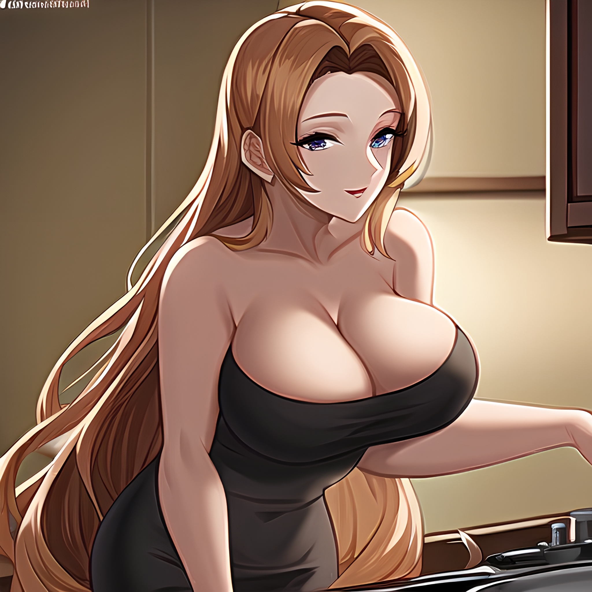 long hair woman front view kitchen nude perfect boobs 