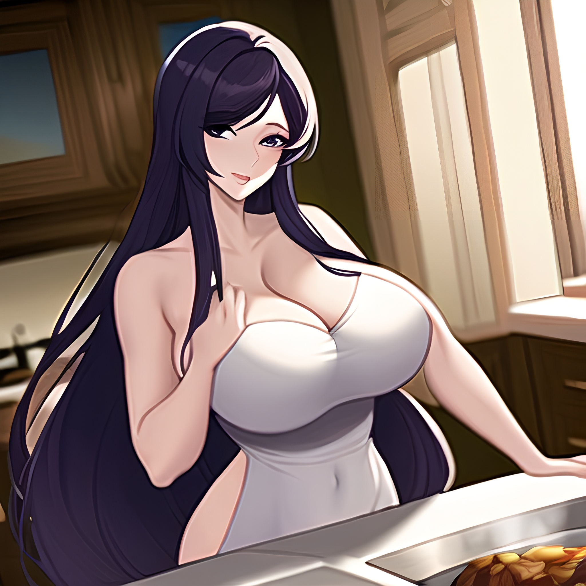 nude front view kitchen woman long hair perfect boobs 