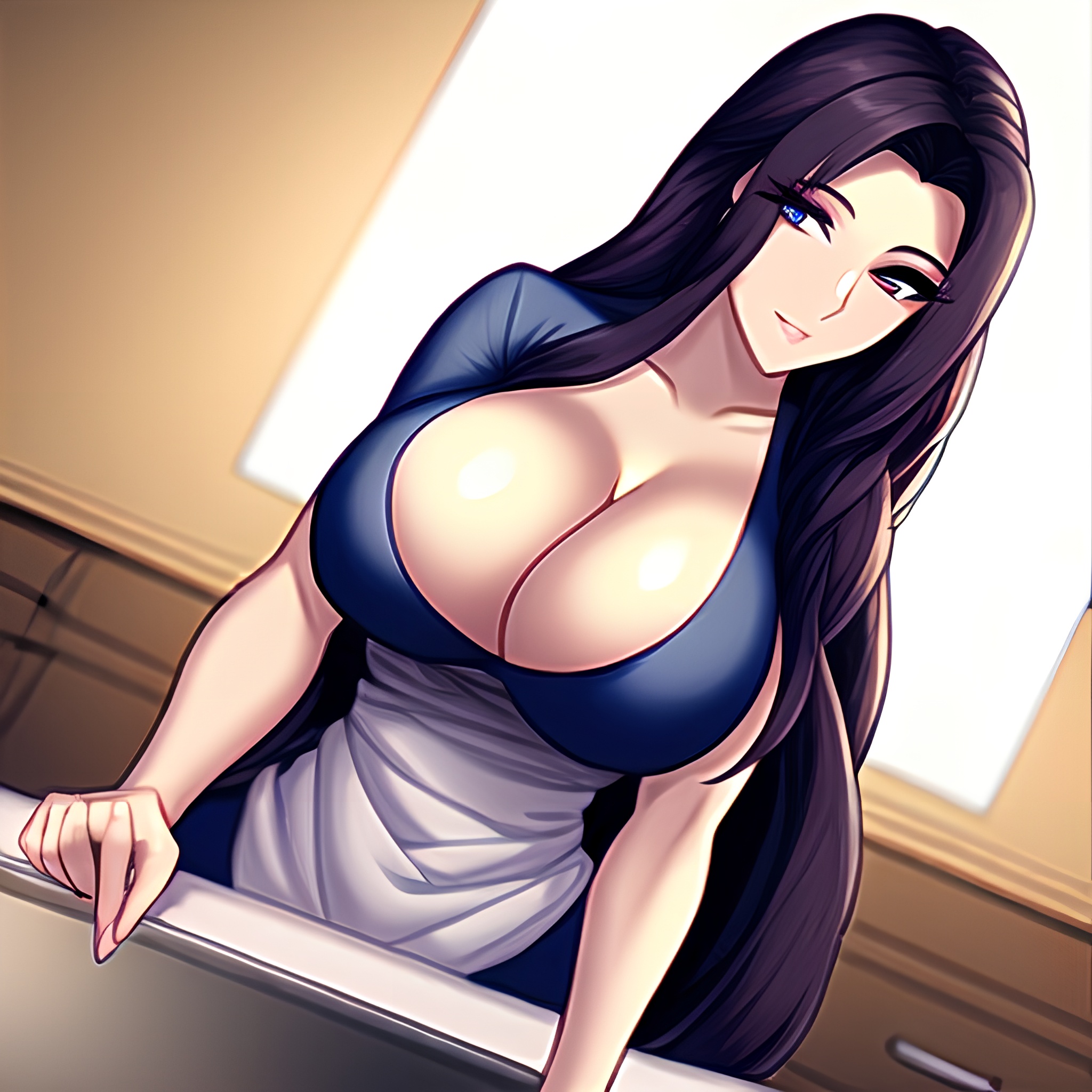 nude front view kitchen woman long hair perfect boobs 