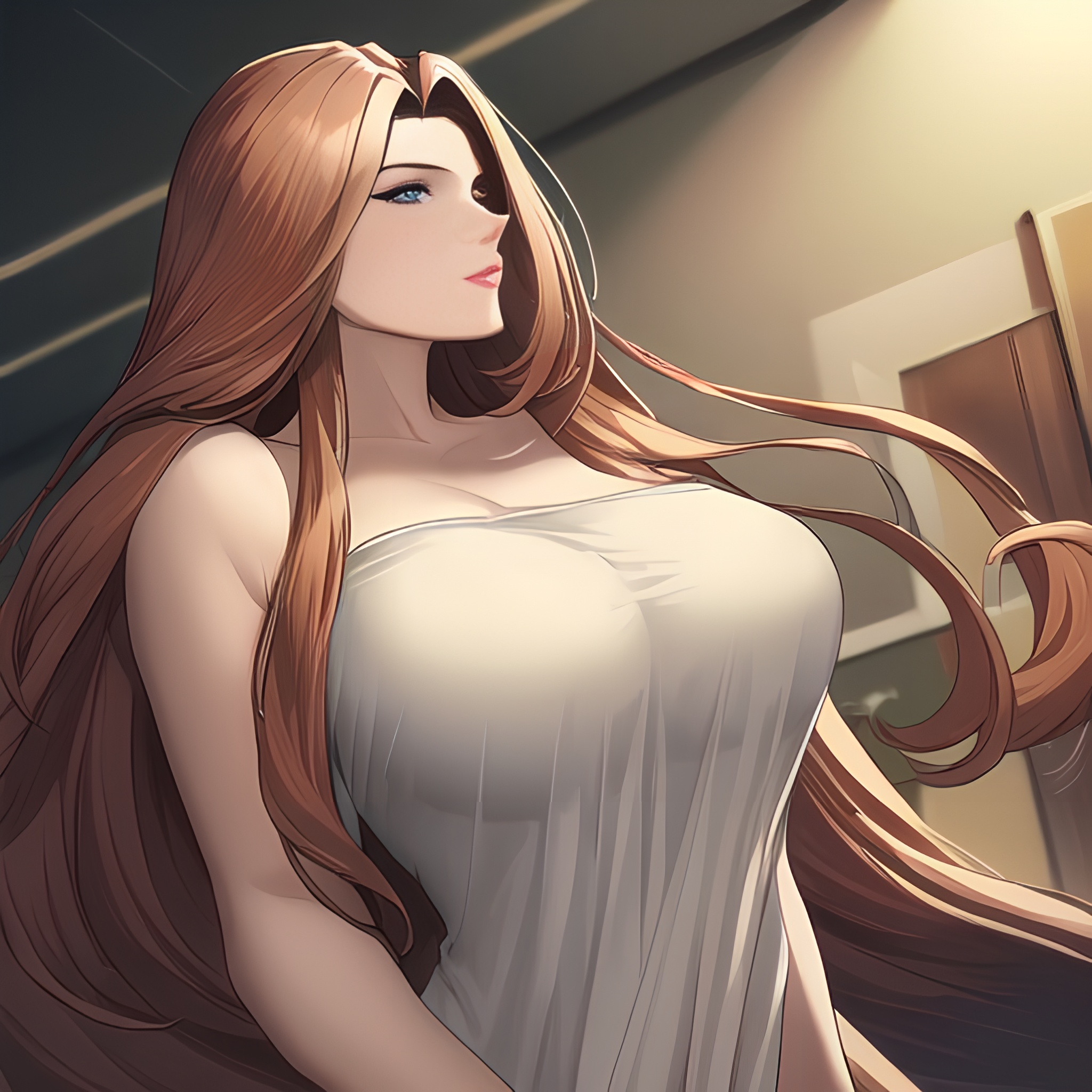 nude front view small boobs woman long hair hospital 