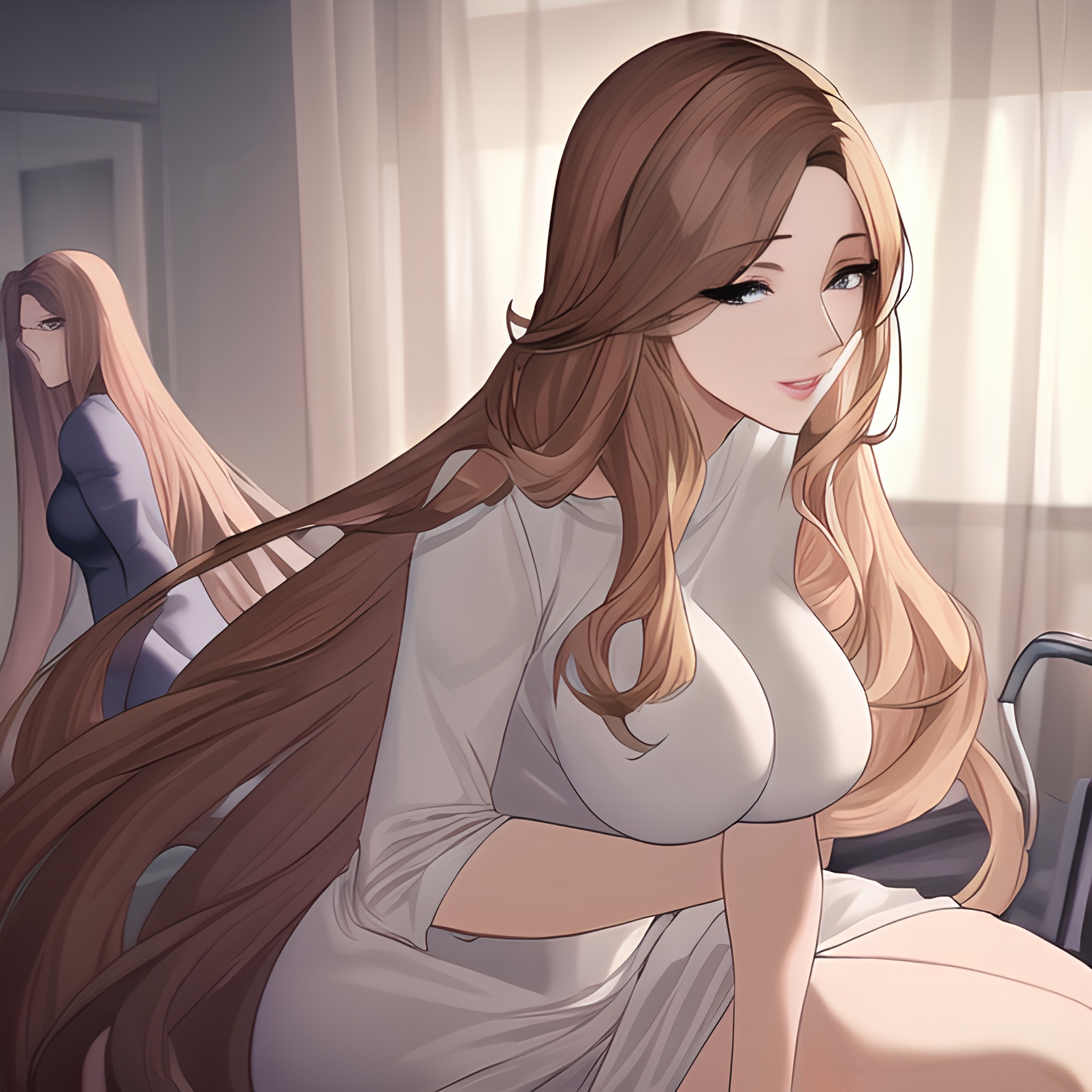 nude hospital long hair front view woman small boobs 