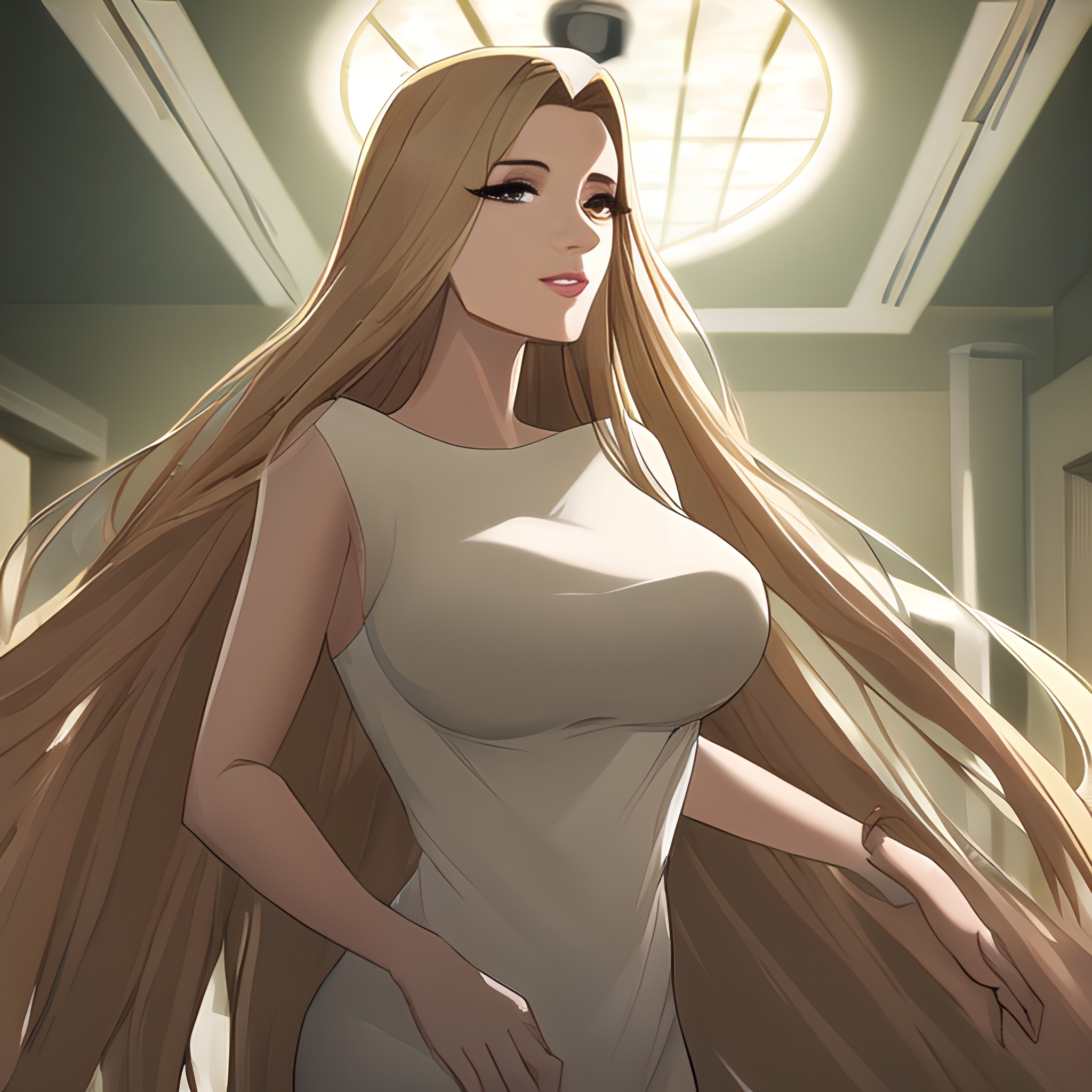 nude hospital long hair woman small boobs front view 