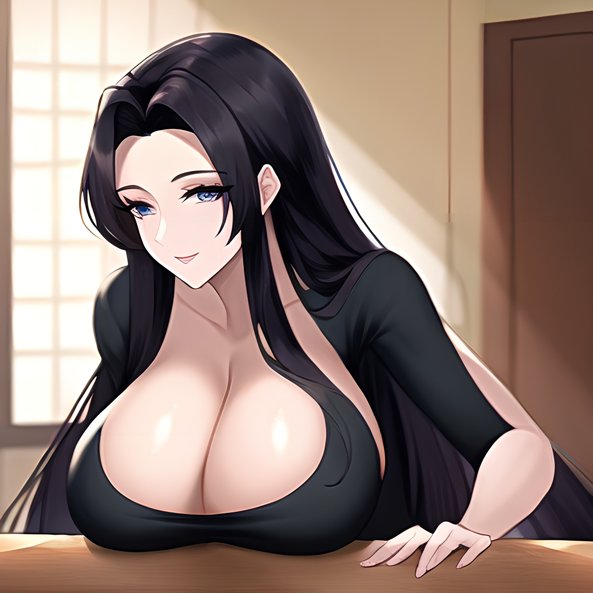 nude long hair perfect boobs kitchen front view woman 