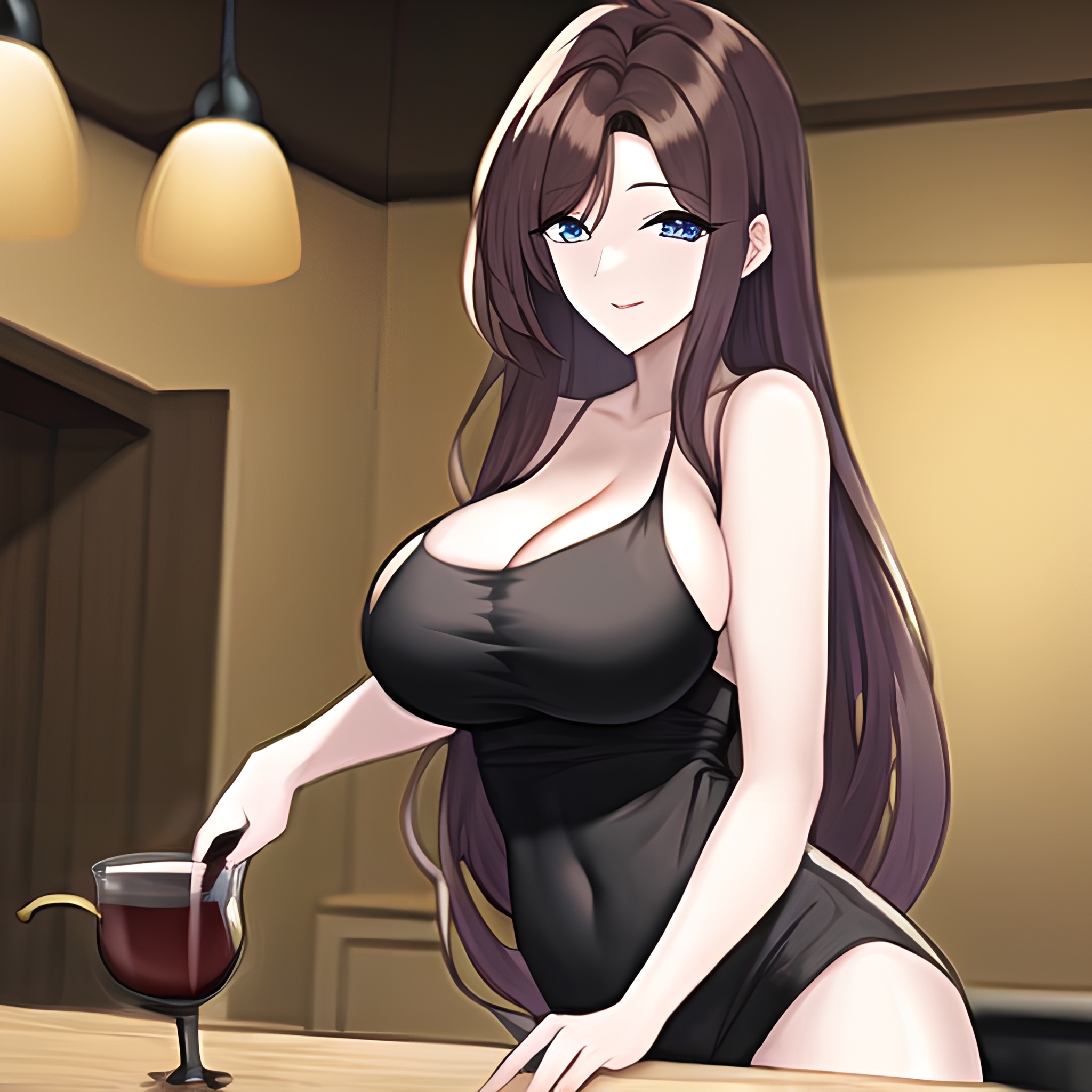 nude perfect boobs kitchen woman front view long hair 