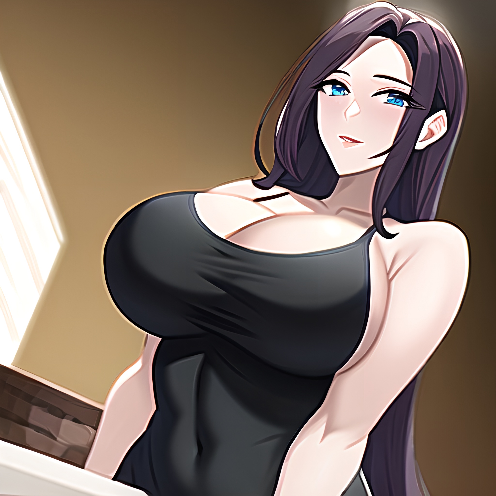 nude perfect boobs woman kitchen long hair front view 