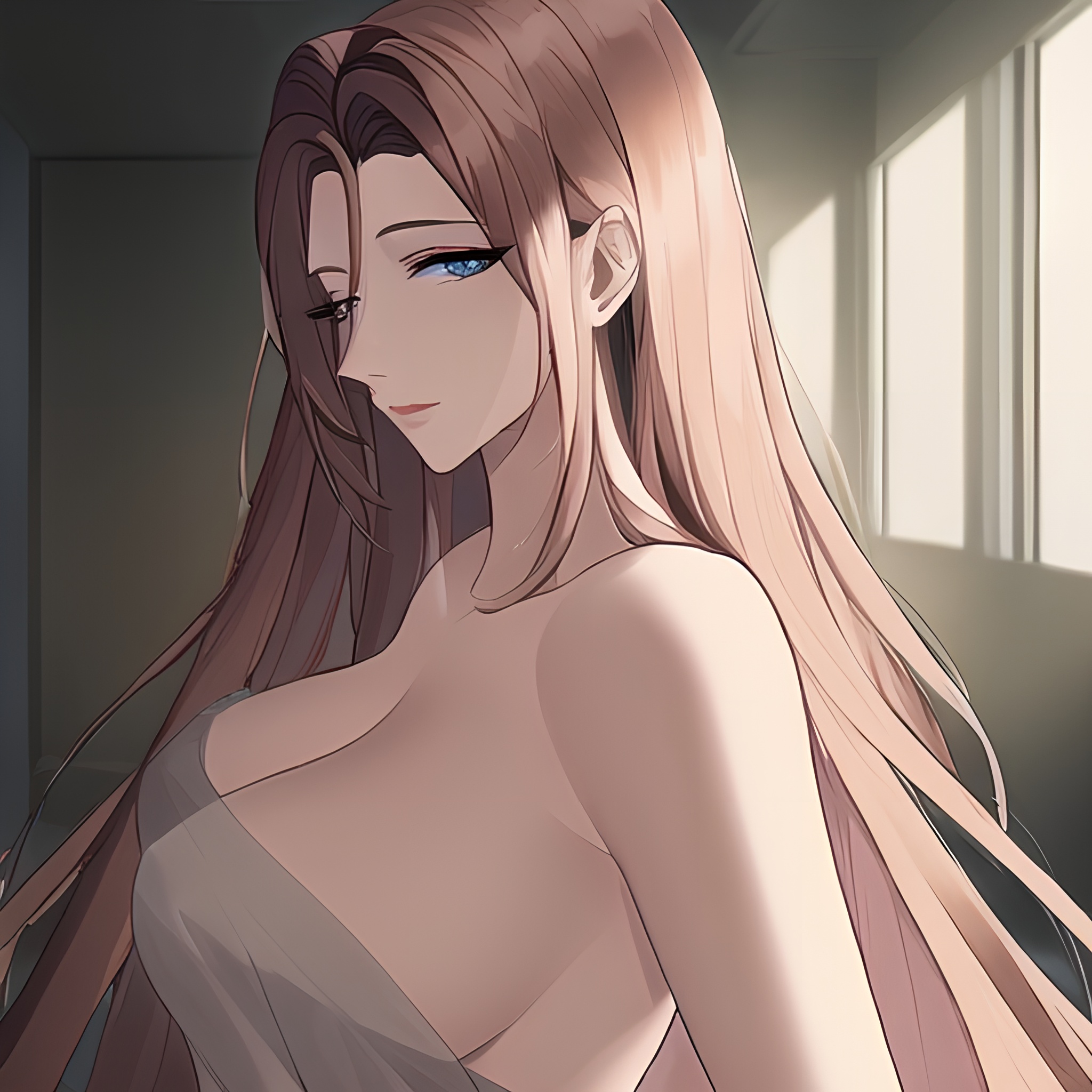 nude small boobs long hair woman hospital front view 