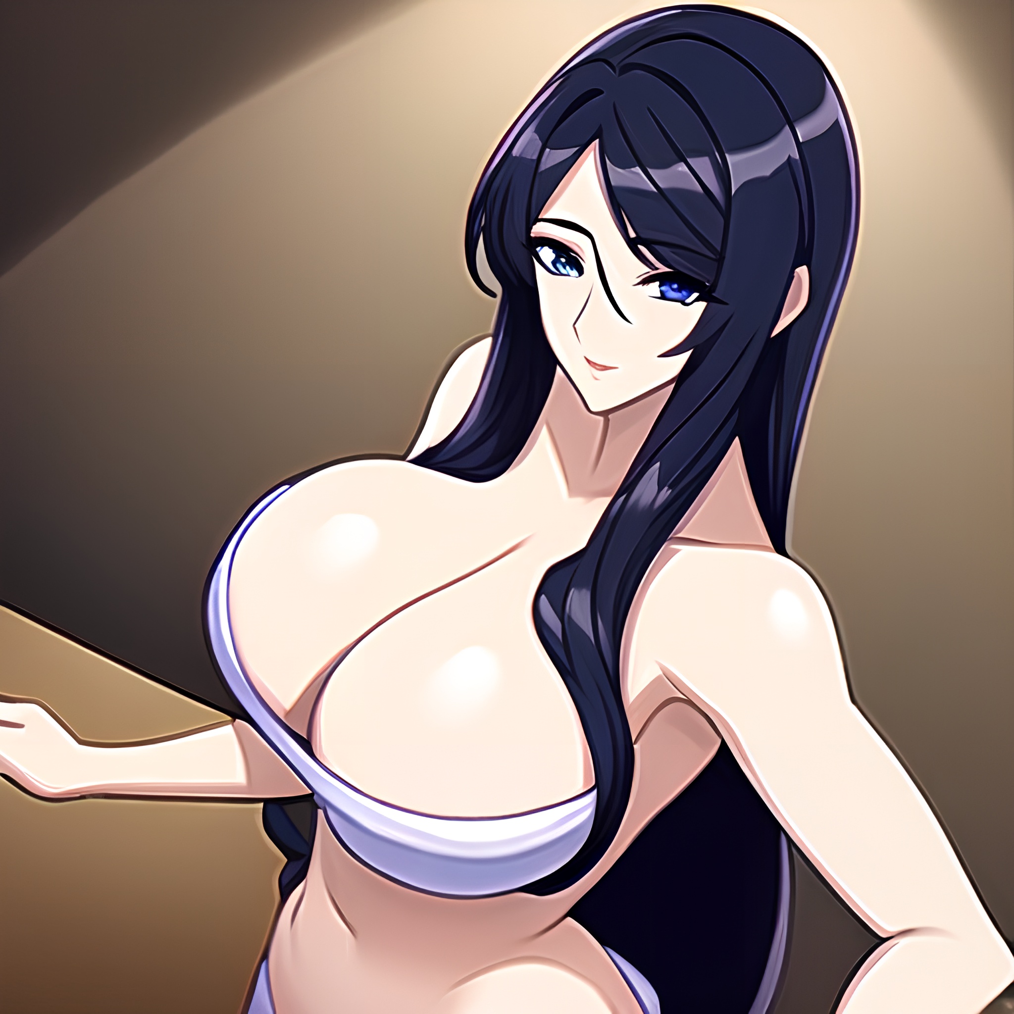 perfect boobs kitchen front view nude woman long hair 