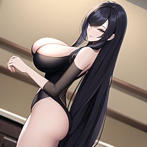 perfect boobs kitchen front view woman nude long hair 