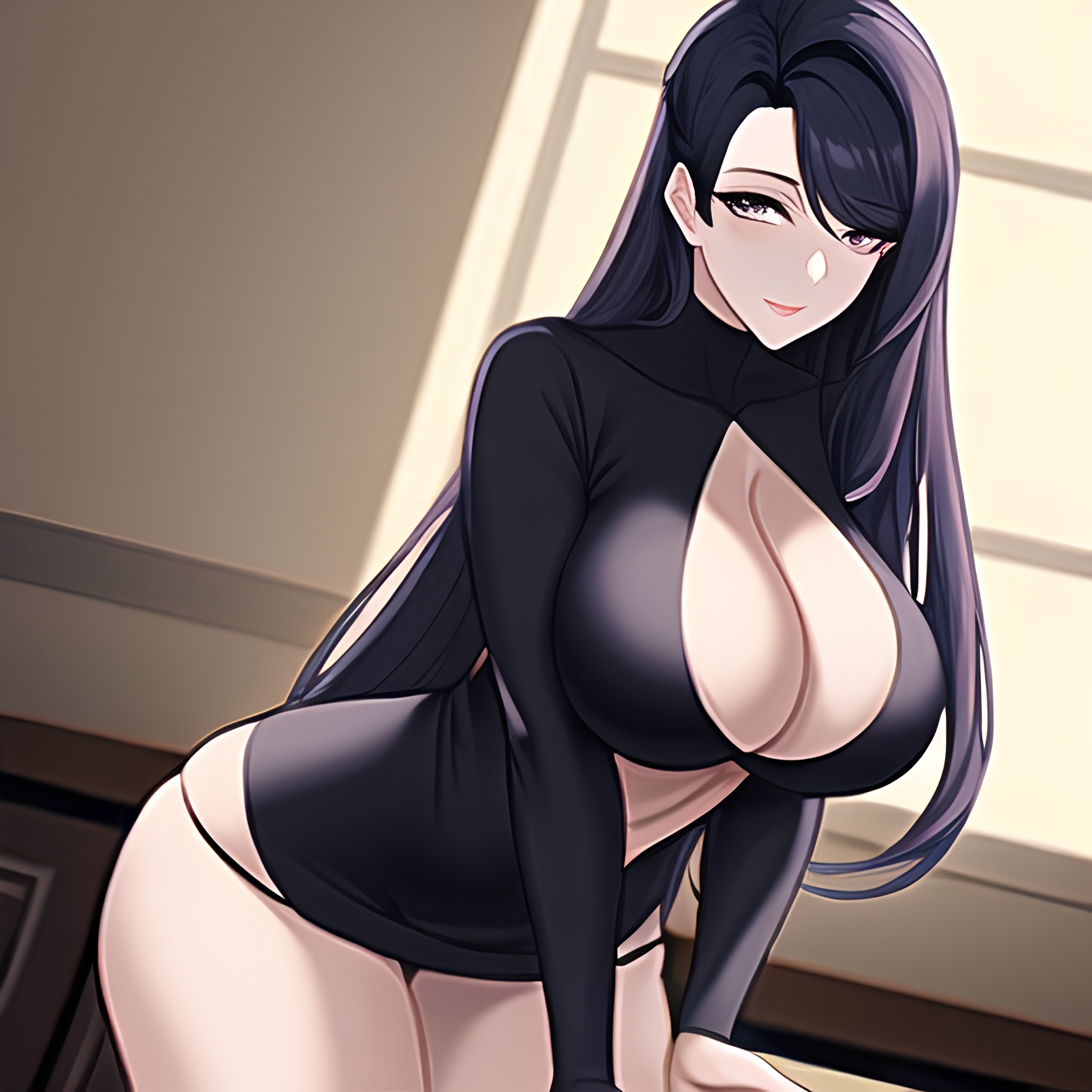 perfect boobs long hair kitchen woman front view nude 