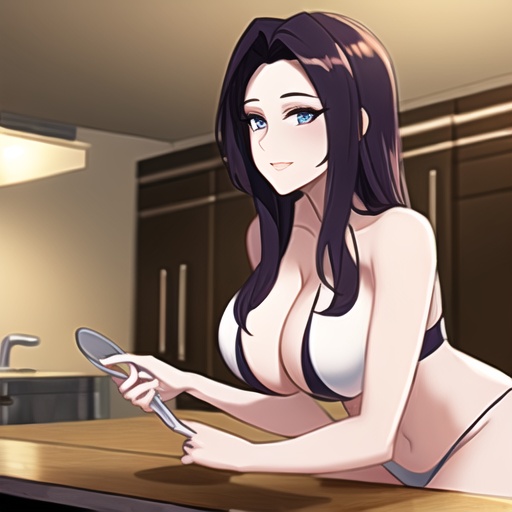 perfect boobs nude kitchen woman long hair front view