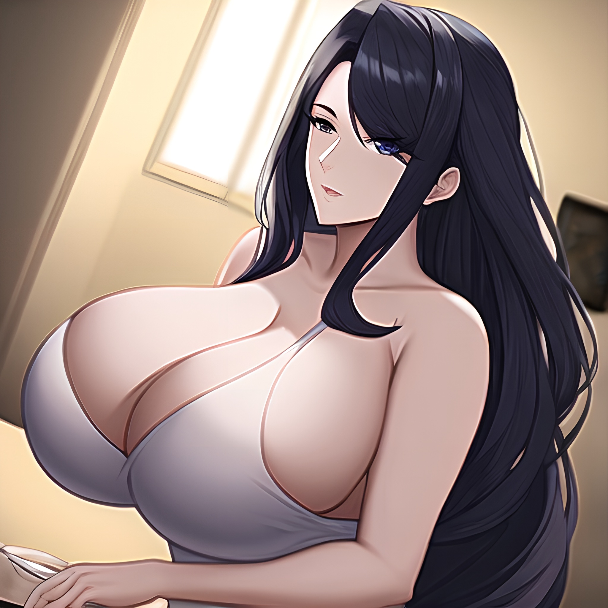 perfect boobs woman nude kitchen front view long hair 