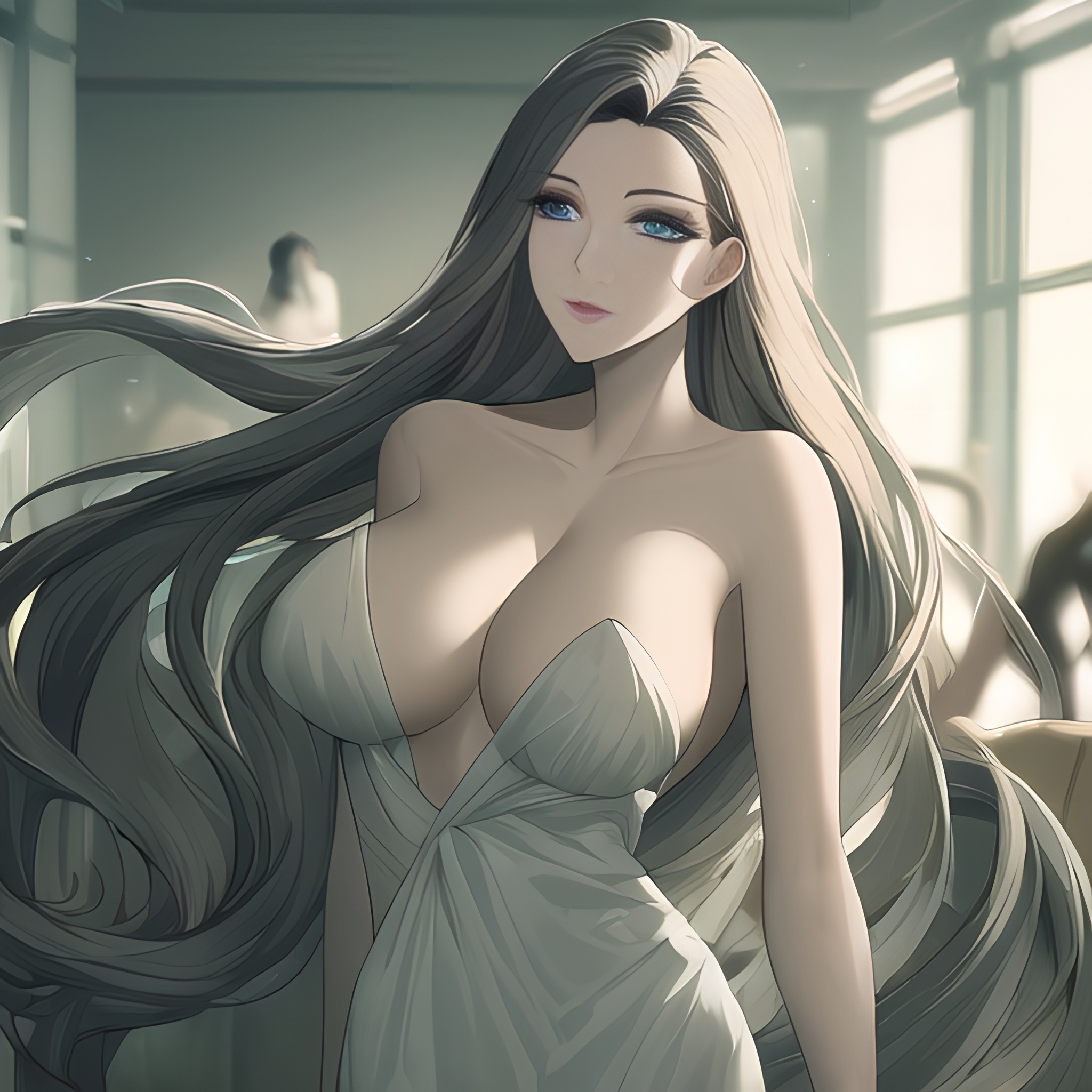 small boobs hospital nude woman front view long hair 