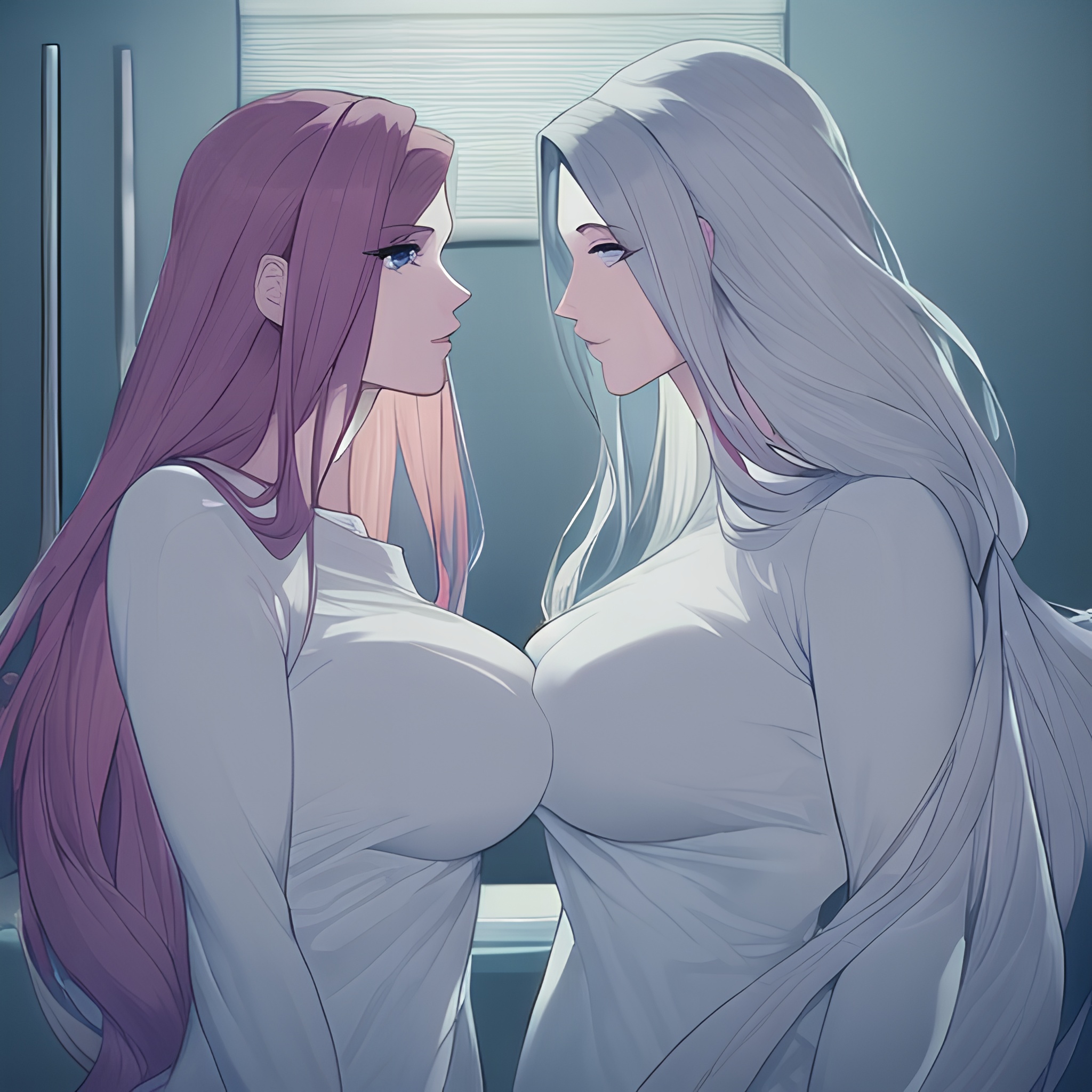 small boobs nude long hair woman hospital front view 