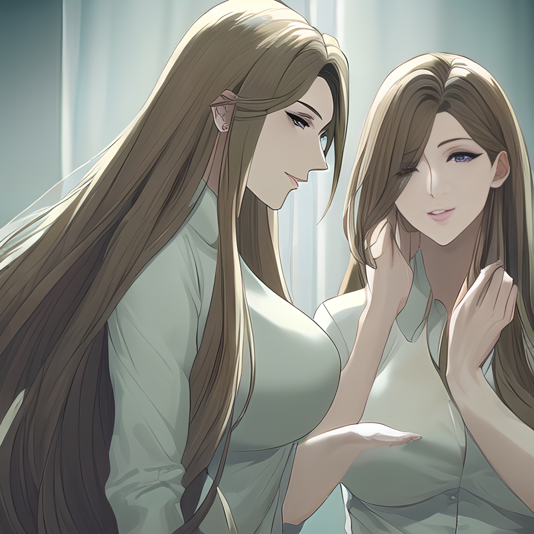 small boobs woman long hair nude hospital front view 