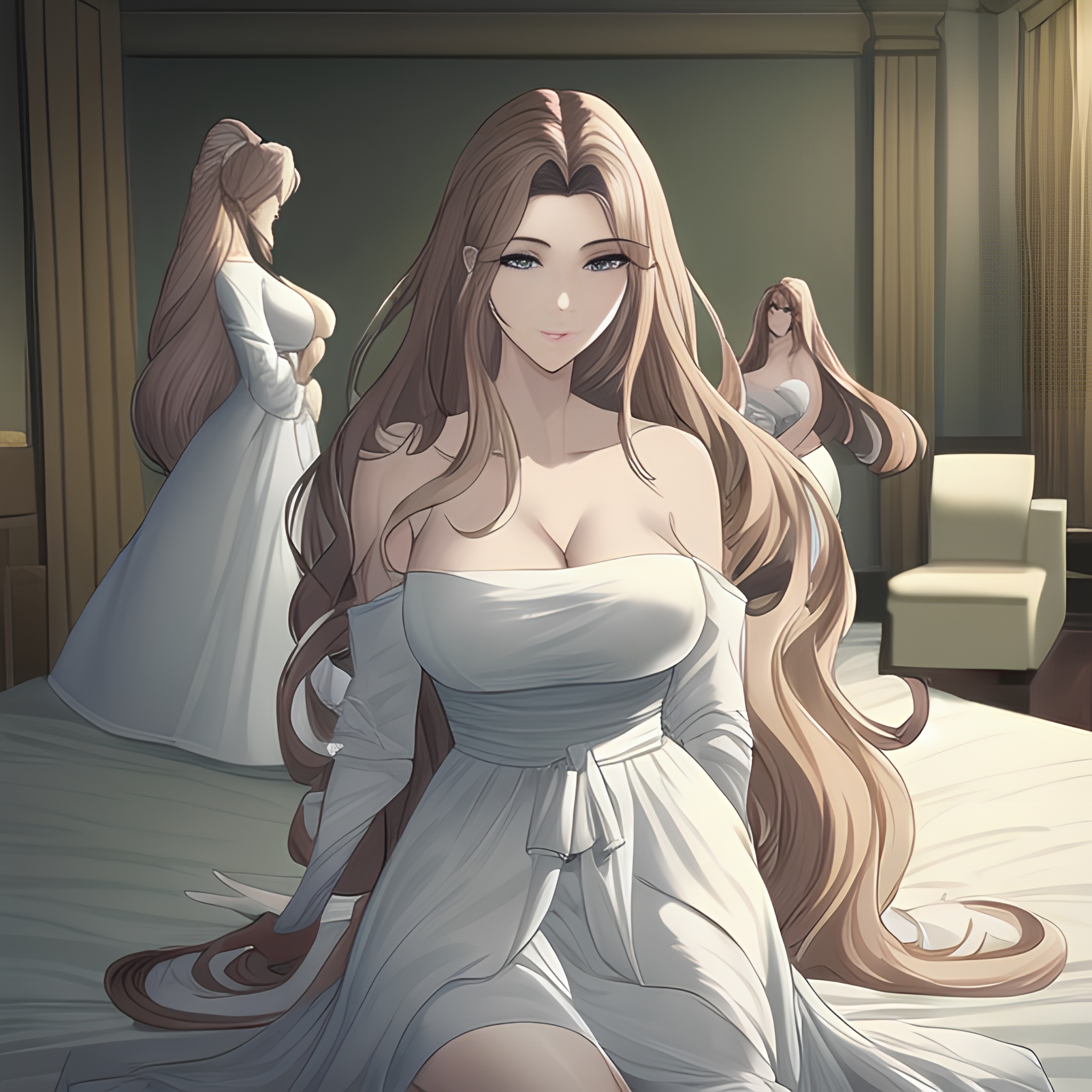 woman front view small boobs hospital nude long hair 