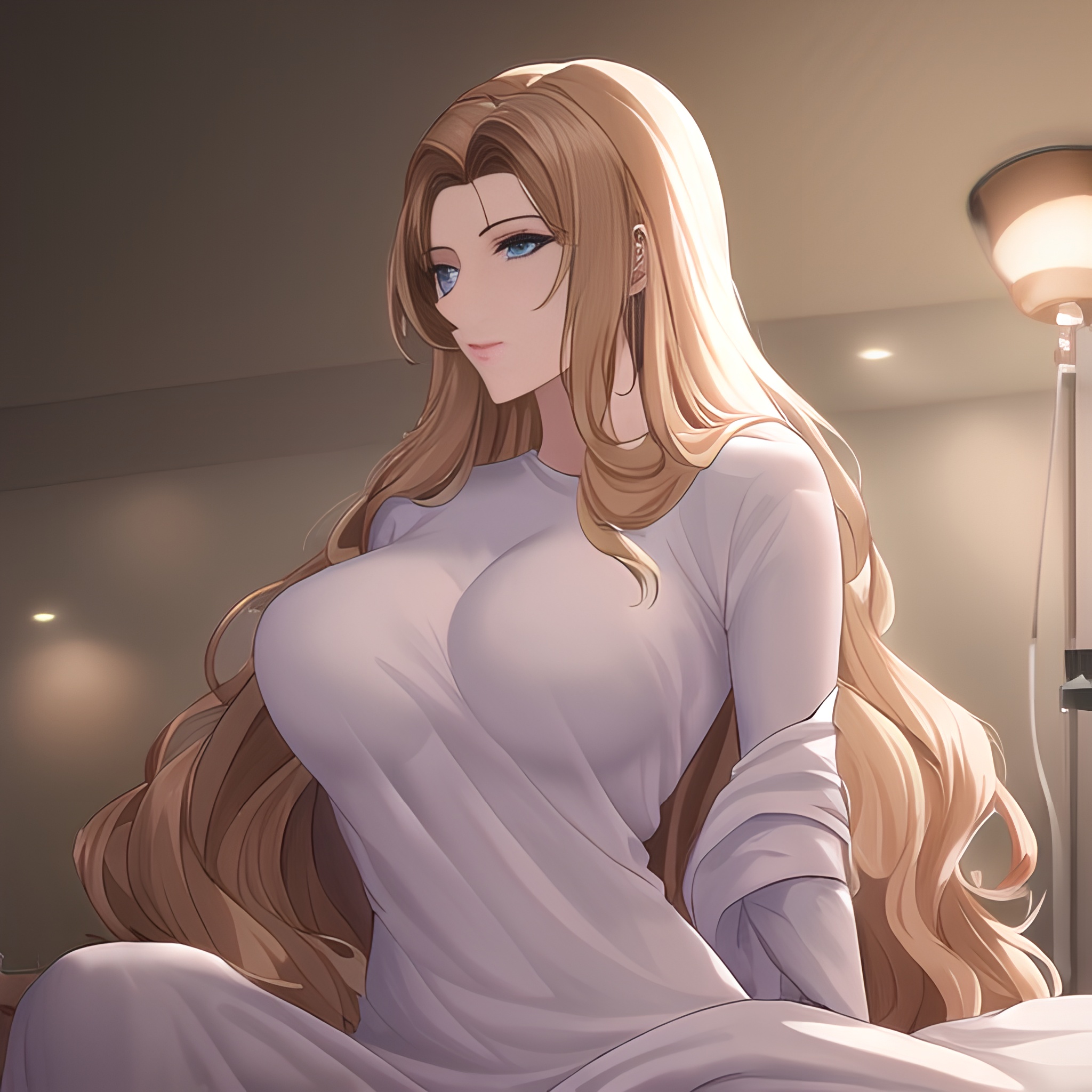 woman hospital long hair small boobs front view nude 