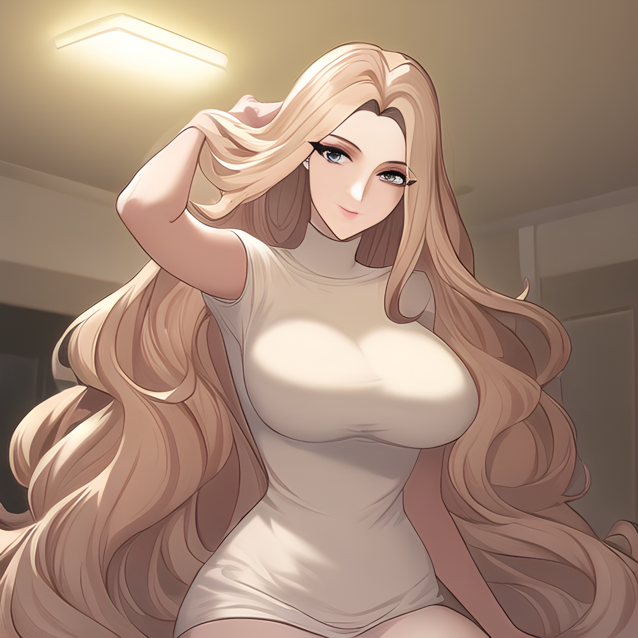 woman hospital long hair small boobs nude front view